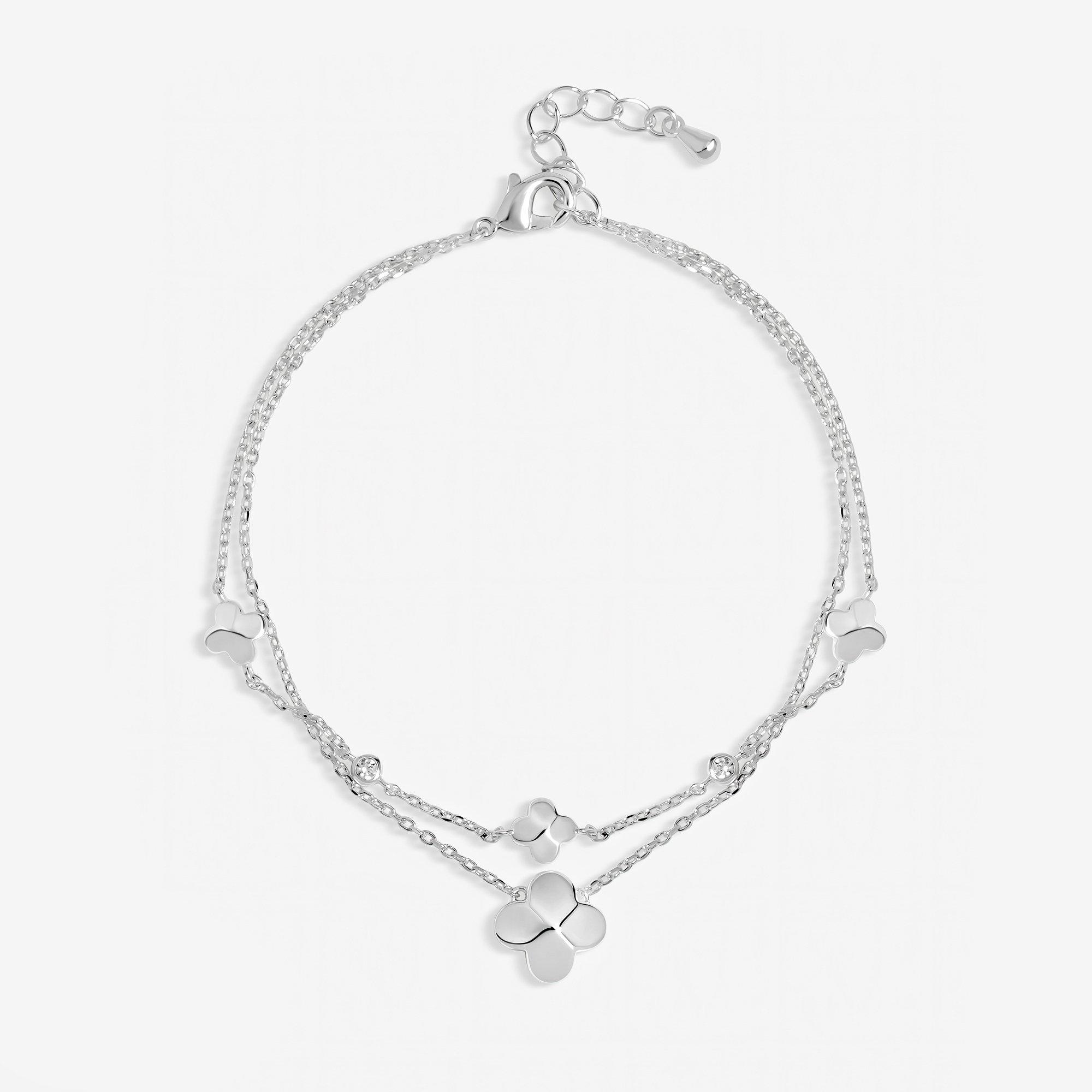 Silver - Inicio - Silver Plated Station Clover Bracelet - Gift Pouch