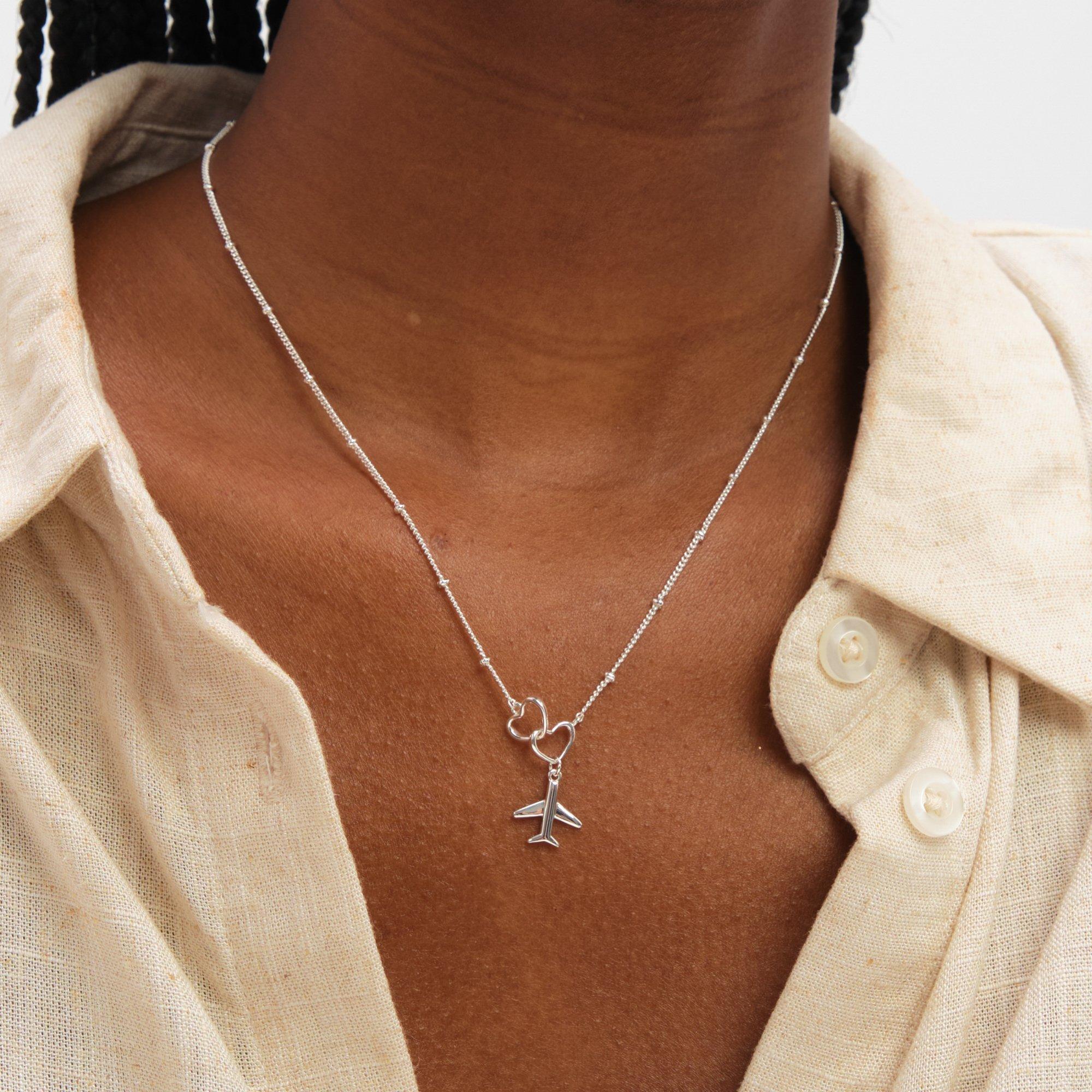 Silver - Inicio - Sterling Silver Plated Plane Necklace - Gift Pouch - 2