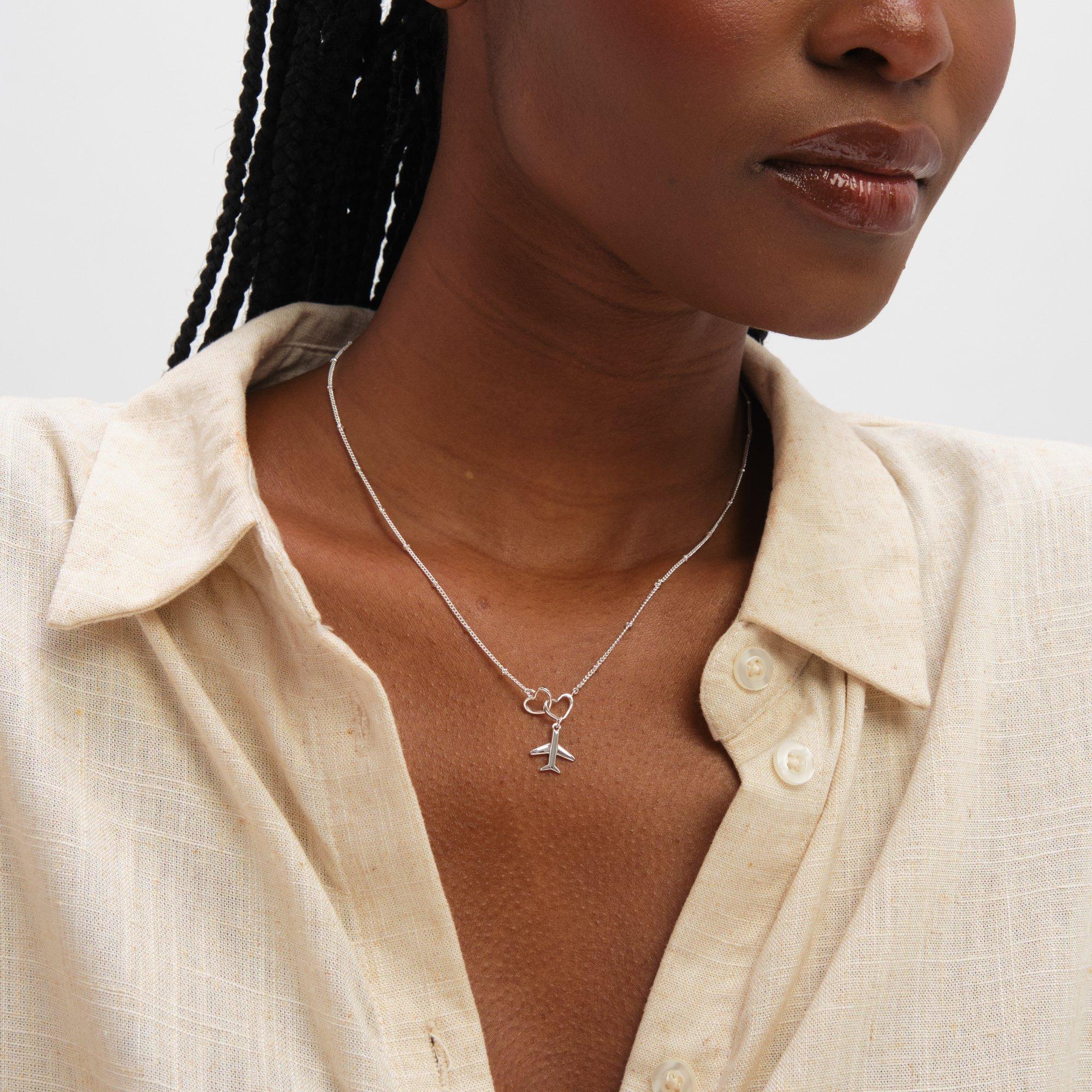 Silver - Inicio - Sterling Silver Plated Plane Necklace - Gift Pouch - 3