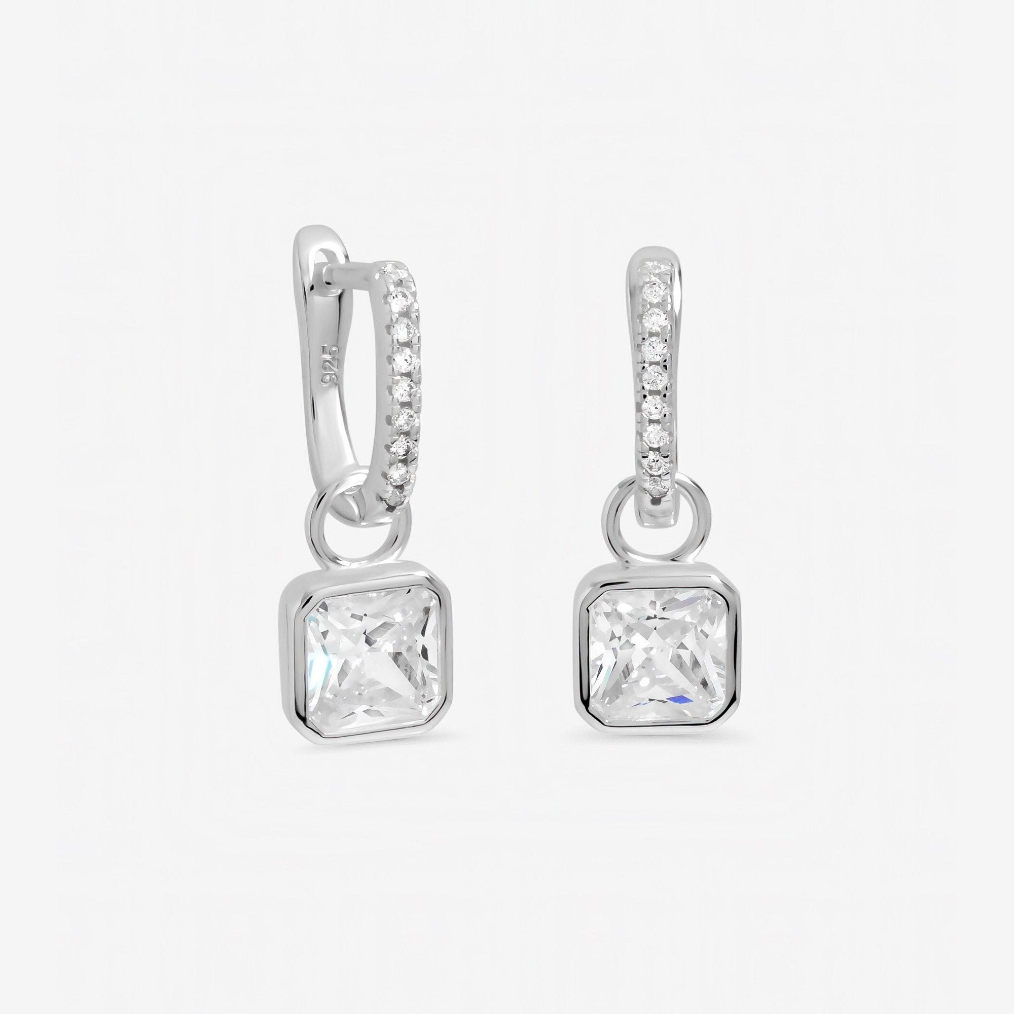 Silver - Inicio - Sterling Silver Plated Pave Hoops - Gift Pouch - 1