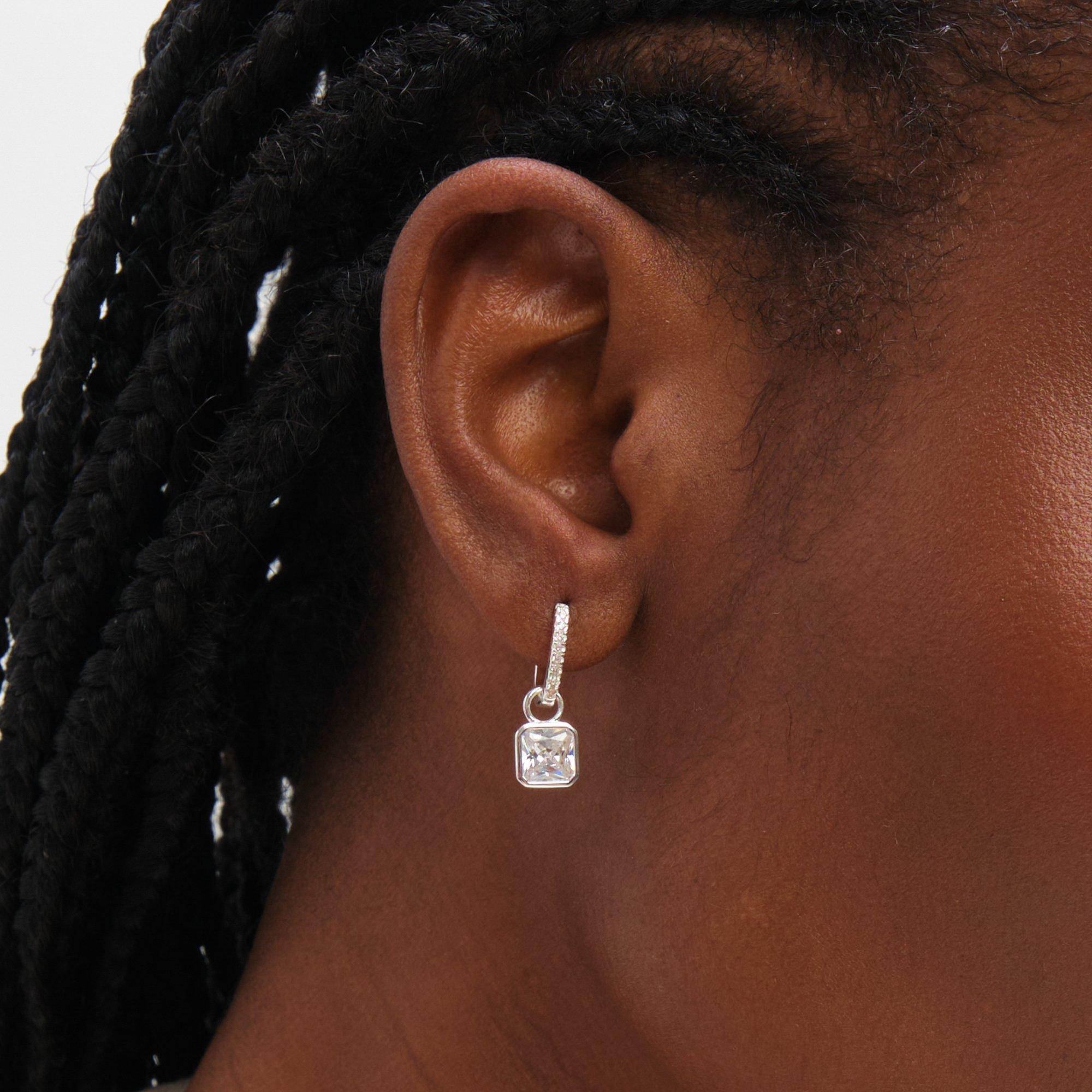 Silver - Inicio - Sterling Silver Plated Pave Hoops - Gift Pouch - 2