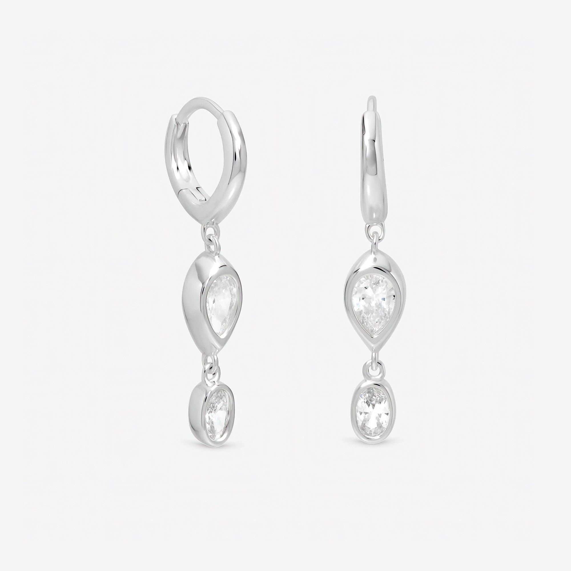 Silver - Inicio - Sterling Silver Plated Bezel Hoops - Gift Pouch - 1