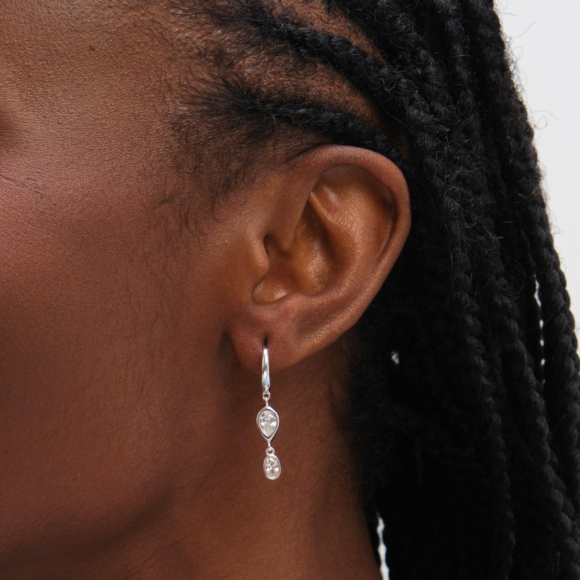 Silver - Inicio - Sterling Silver Plated Bezel Hoops - Gift Pouch - 2