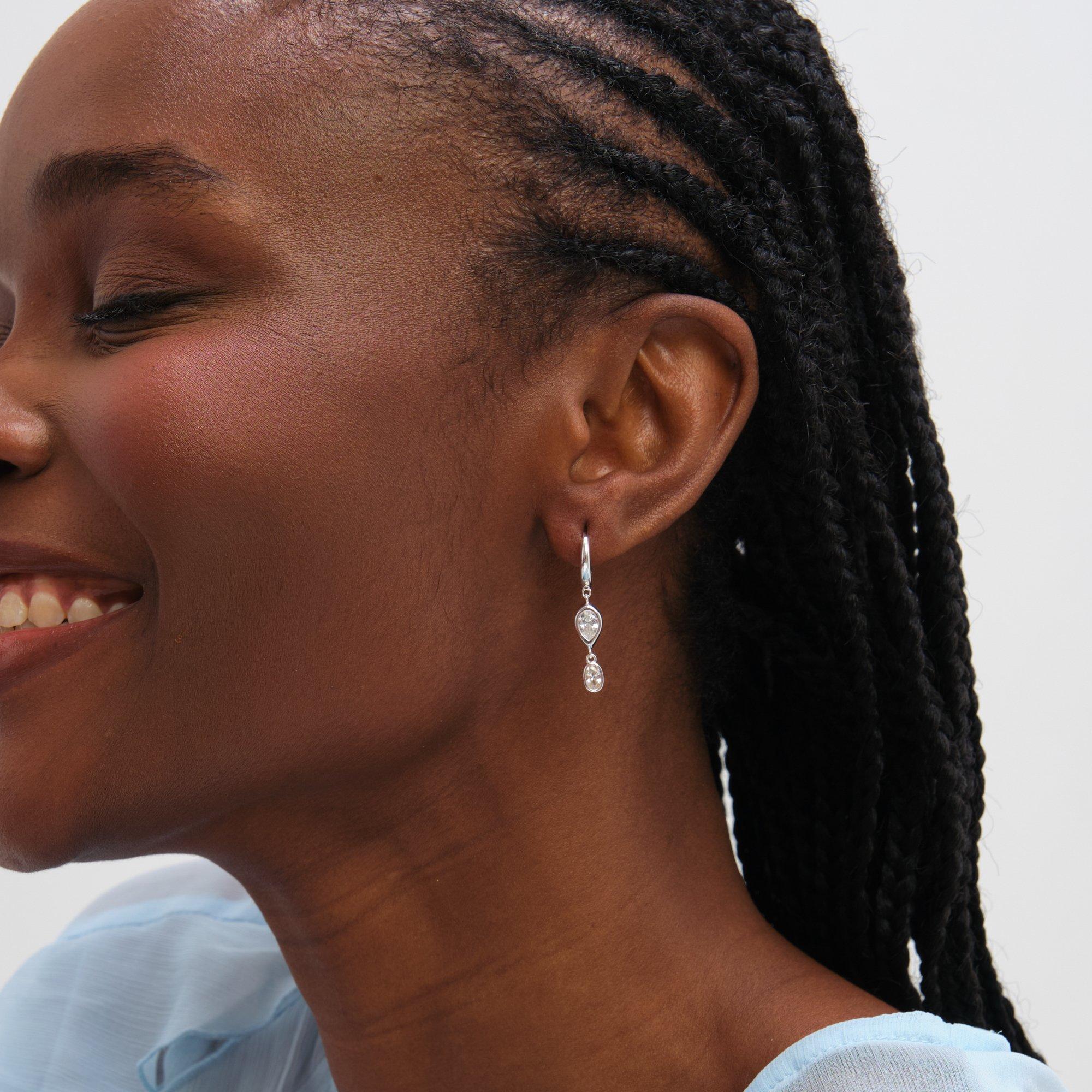 Silver - Inicio - Sterling Silver Plated Bezel Hoops - Gift Pouch - 3