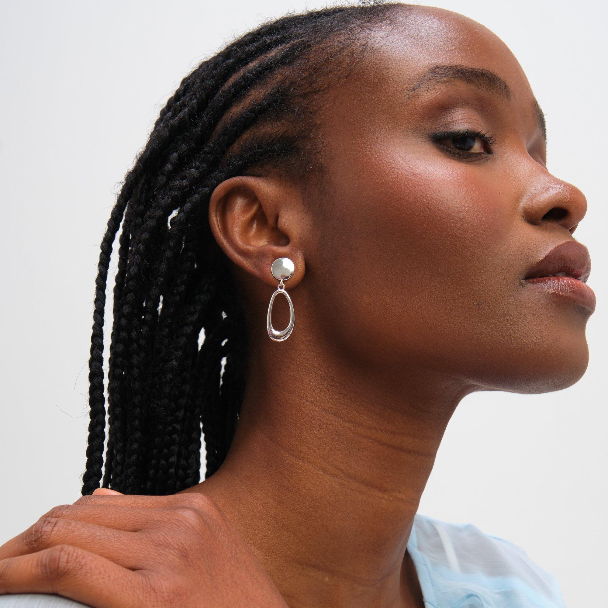 Silver - Inicio - Sterling Silver Plated Open Double Drop Earrings - 2