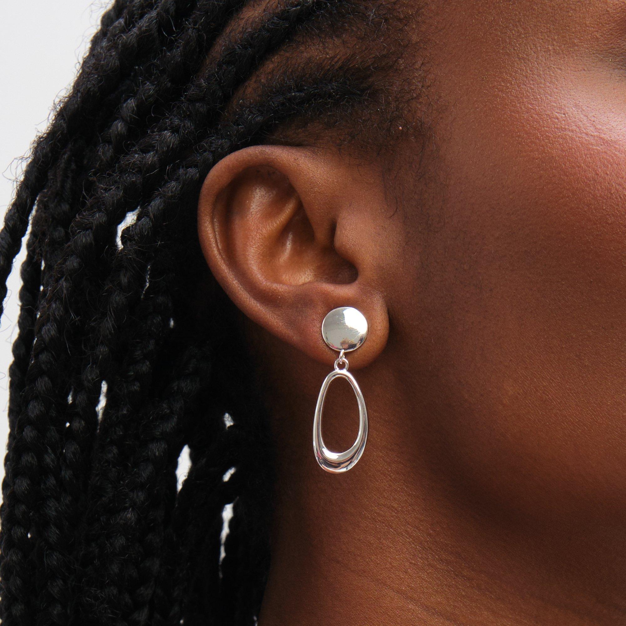 Silver - Inicio - Sterling Silver Plated Open Double Drop Earrings - 3