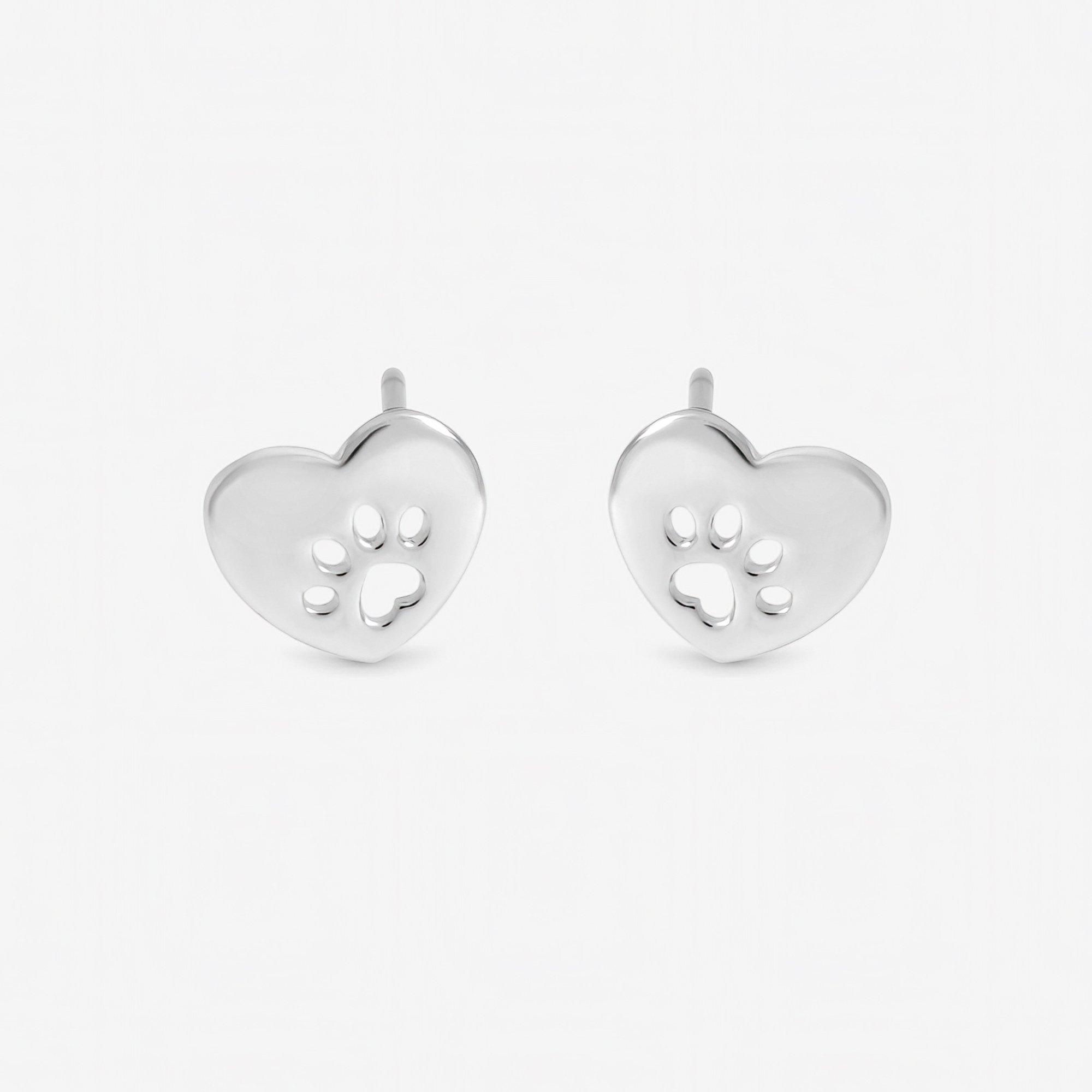 Silver - Inicio - Sterling Silver Plated Pawprint Studs - Gift Pouch - 1