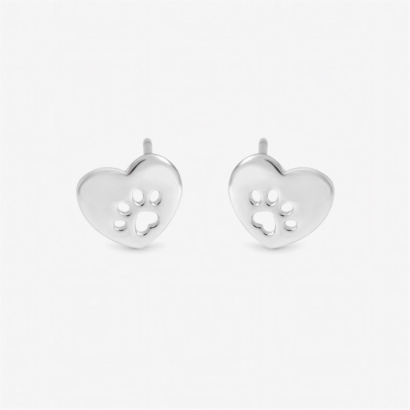 Silver - Inicio - Sterling Silver Plated Pawprint Studs - Gift Pouch - 1