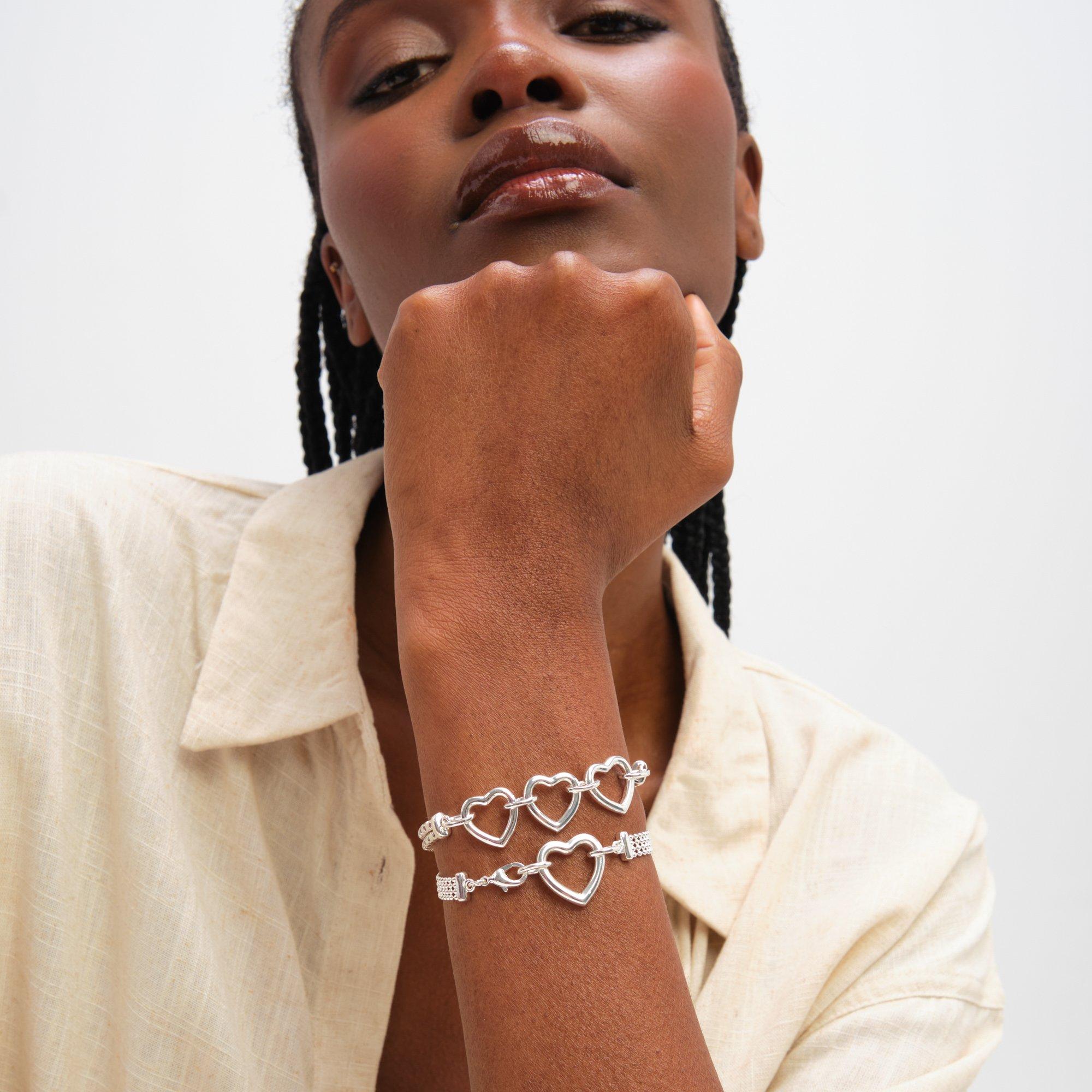 Silver - Inicio - Sterling Silver Plated Heart Bracelet - Gift Pouch - 3