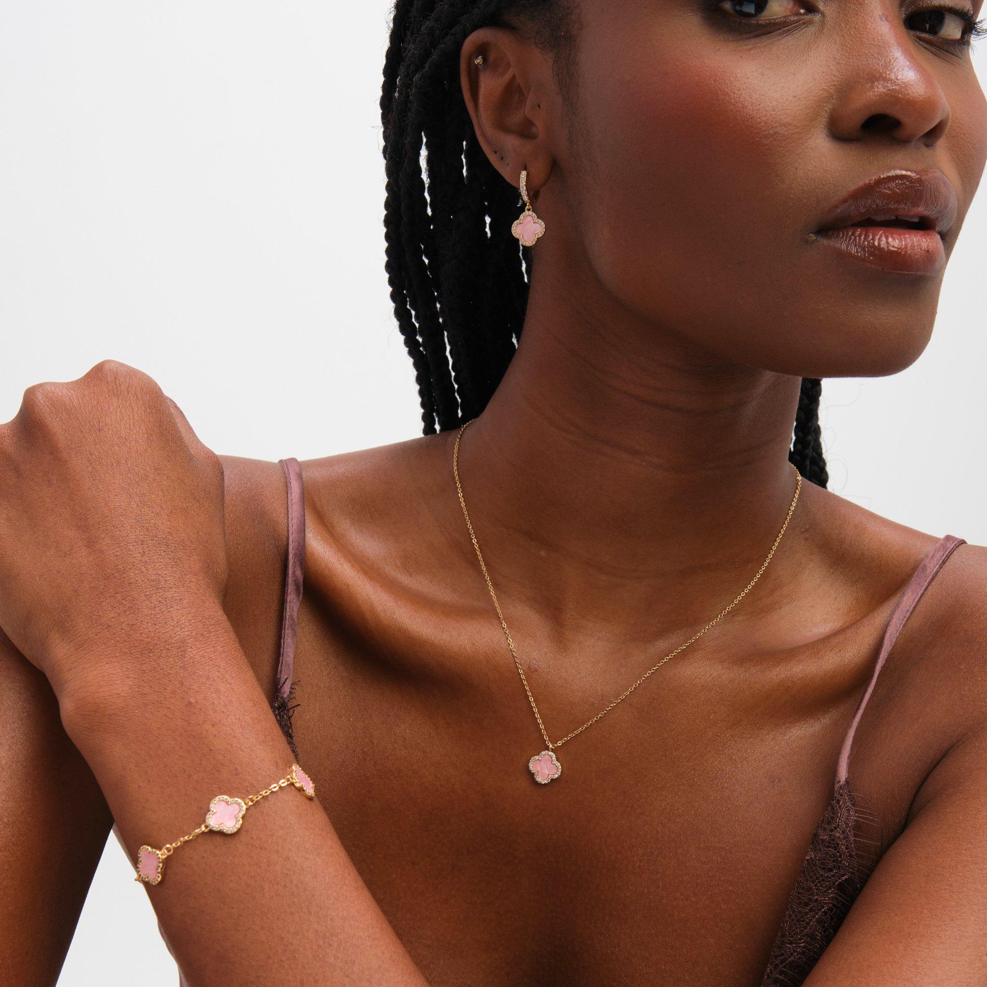 Gold - Jon Richard - Gold Plated Pink Clover Bracelet - 2