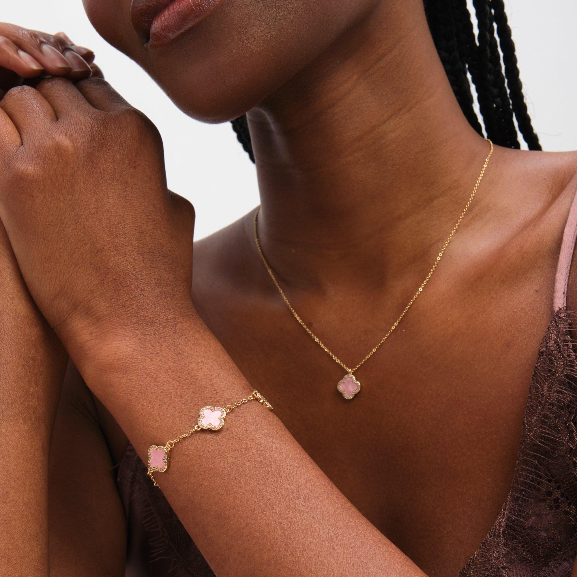 Gold - Jon Richard - Gold Plated Pink Clover Bracelet - 3