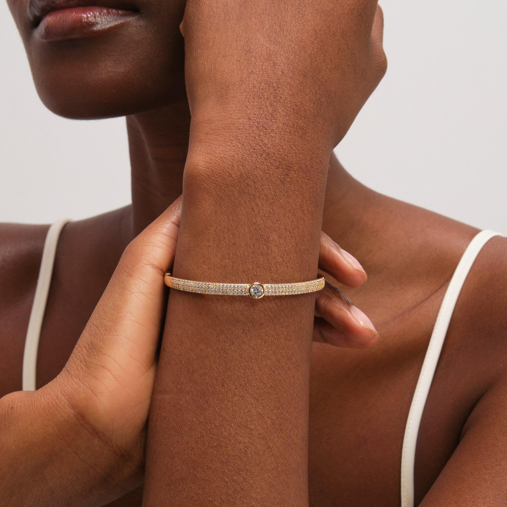 Gold - Jon Richard - Gold Plated Crystal and Pave Stone Bangle - 2