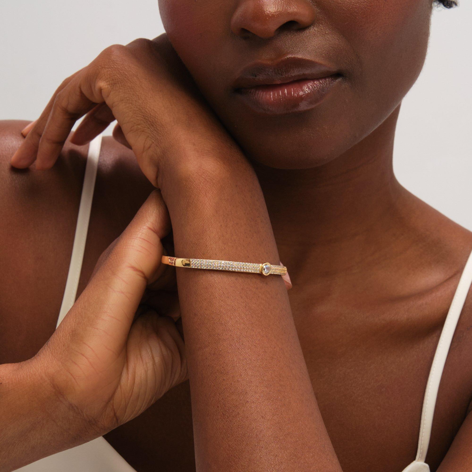 Gold - Jon Richard - Gold Plated Crystal and Pave Stone Bangle - 3