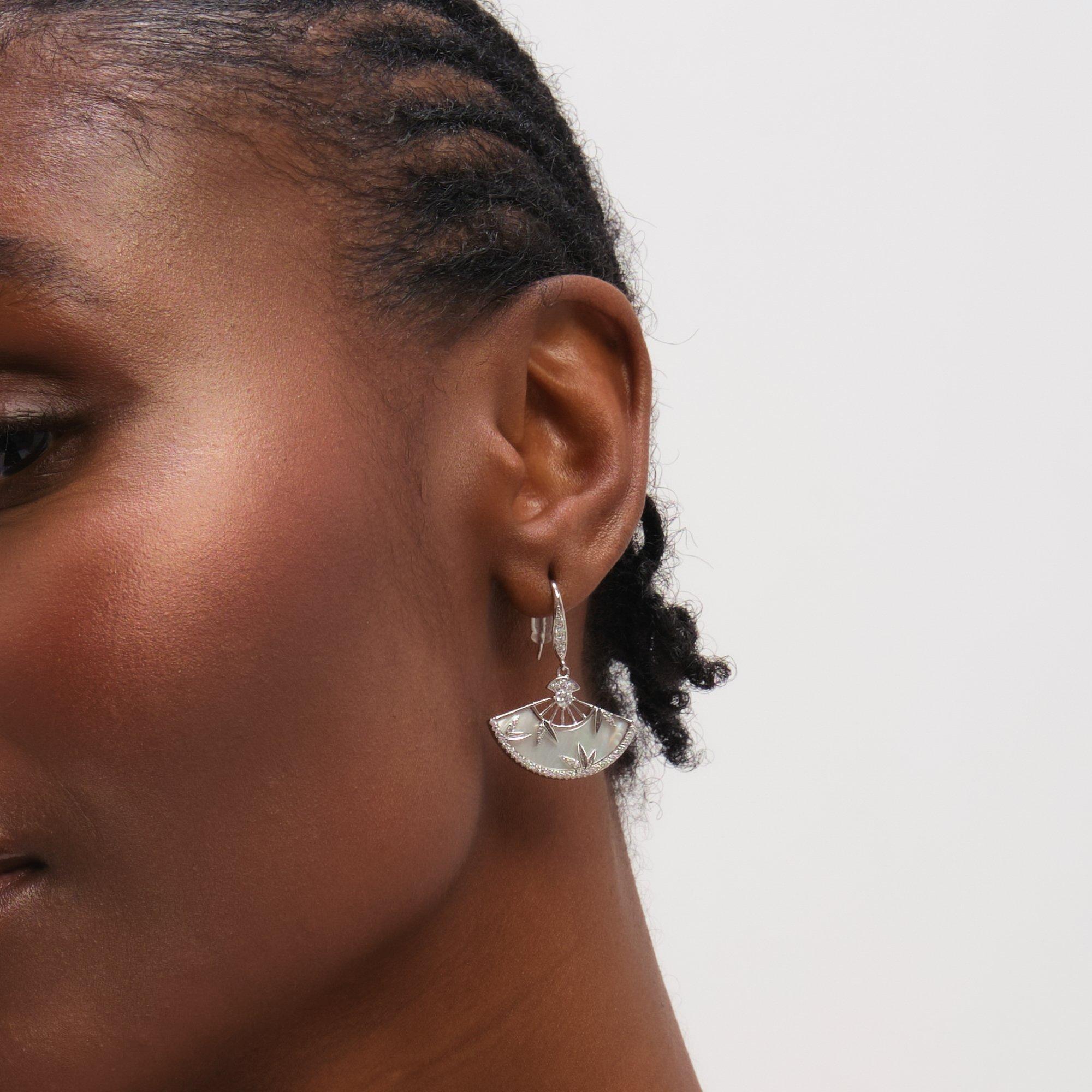 Silver - Jon Richard - Rhodium Plated Mother of Pearl Fan Earrings - 2