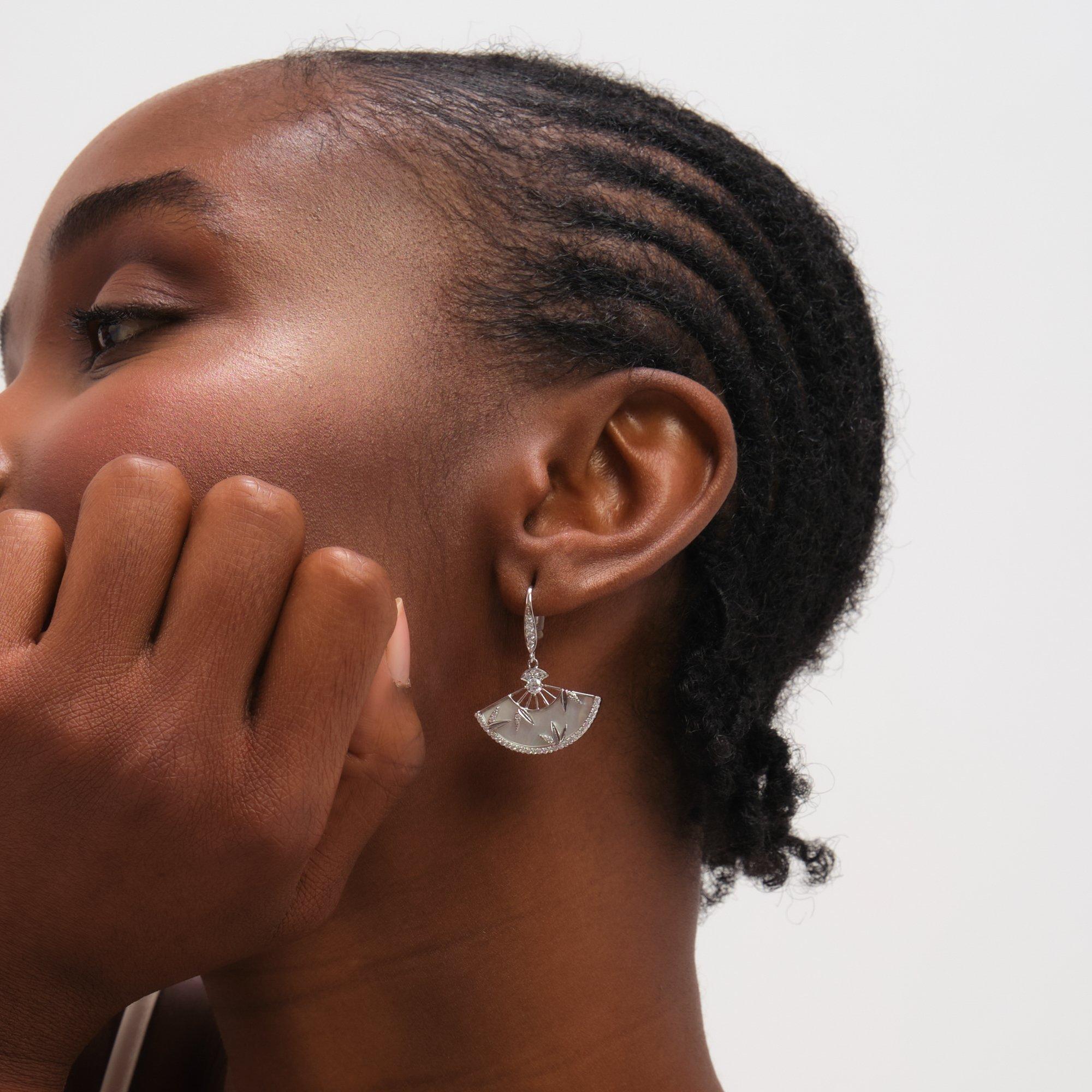 Silver - Jon Richard - Rhodium Plated Mother of Pearl Fan Earrings - 3