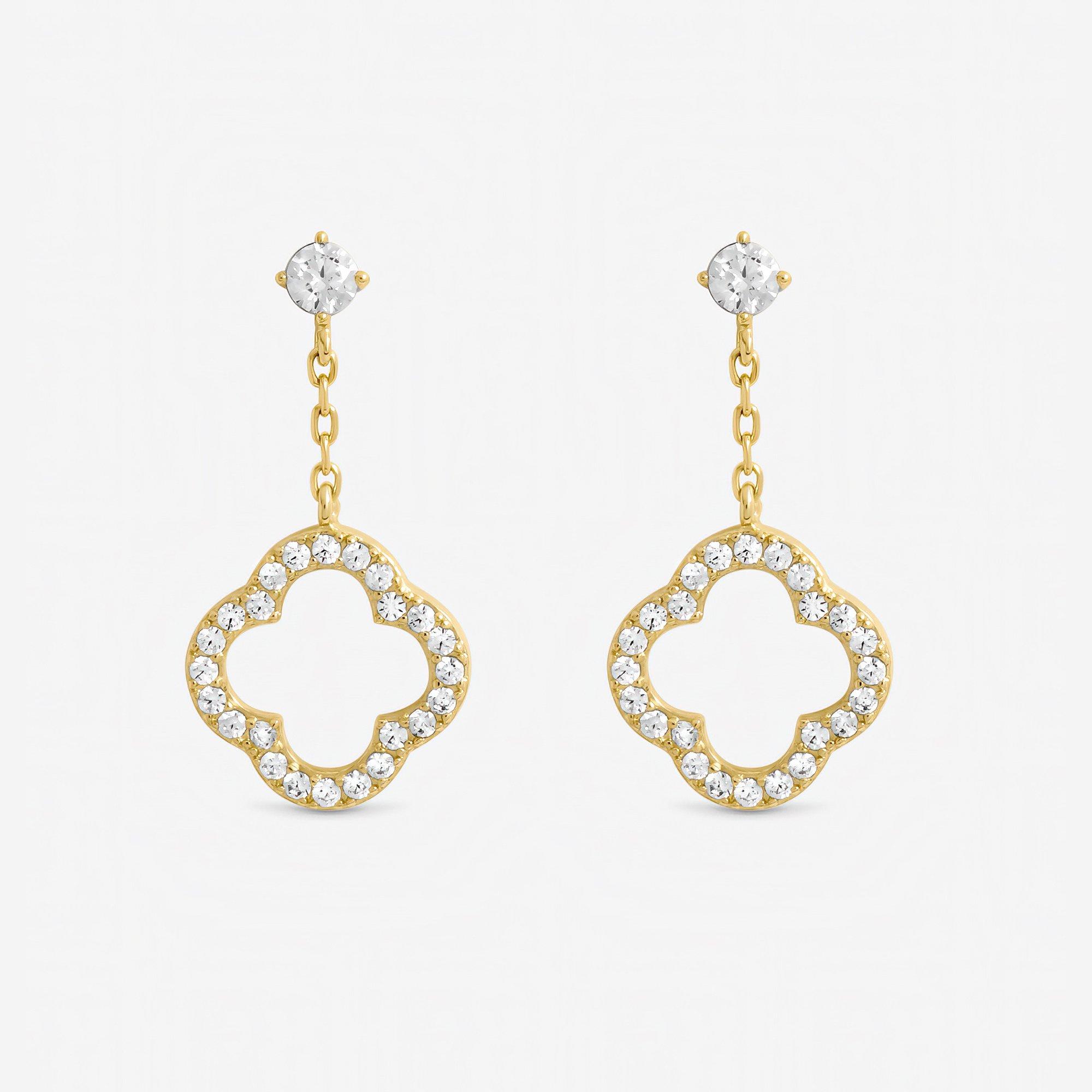 Gold - Jon Richard - Gold Plated and Crystal Open Clover Drop Earrings