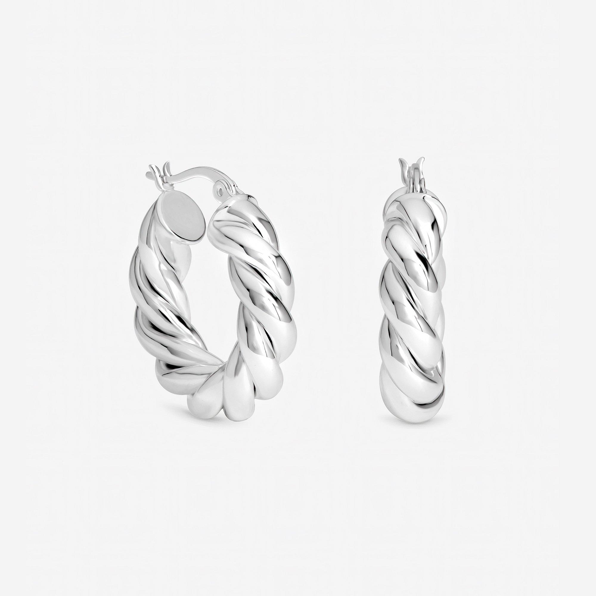 Silver - Inicio - Sterling Silver Plated Chubby Hoops - Gift Pouch