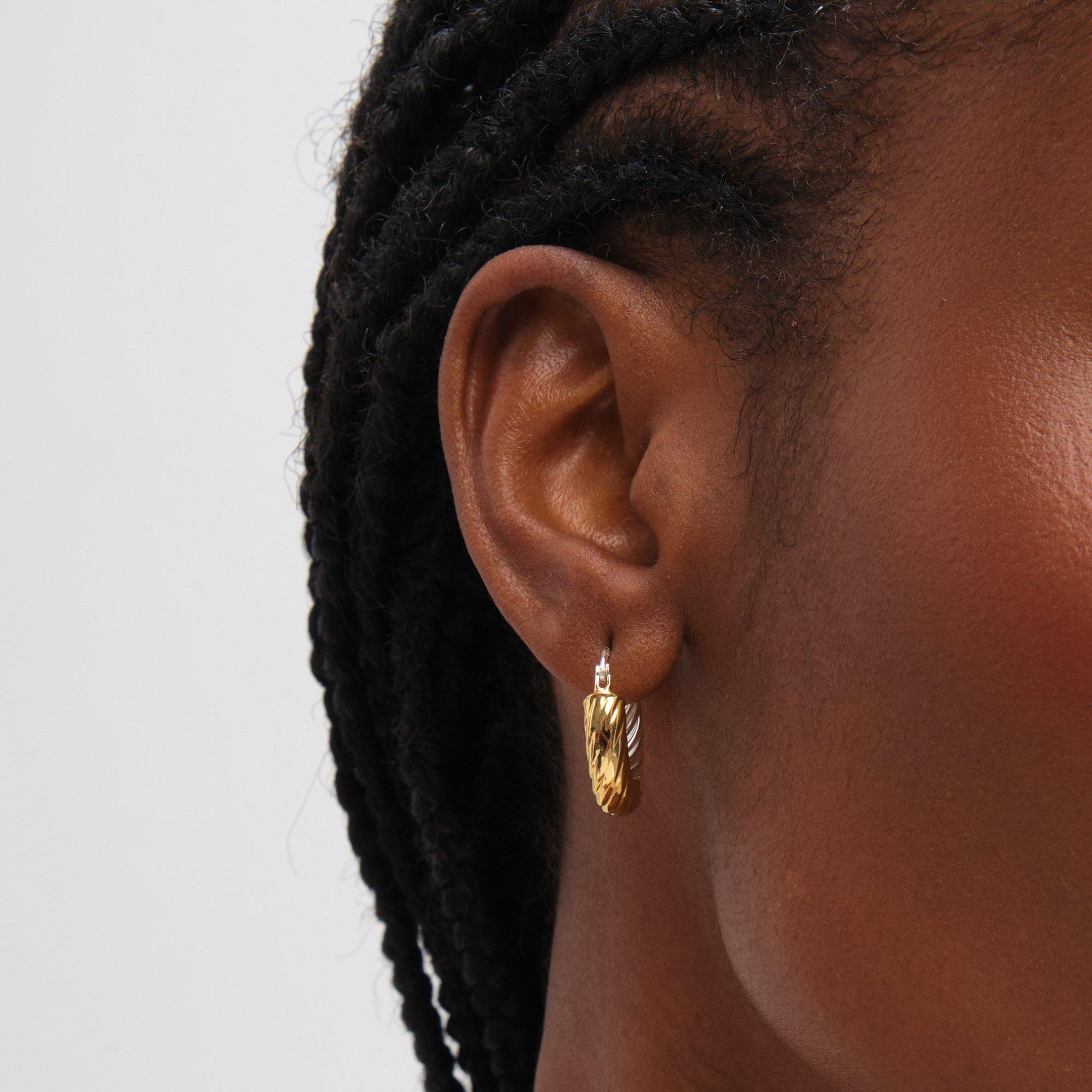 Silver - Inicio - Sterling Silver Plated Textured Twist Hoops - 2