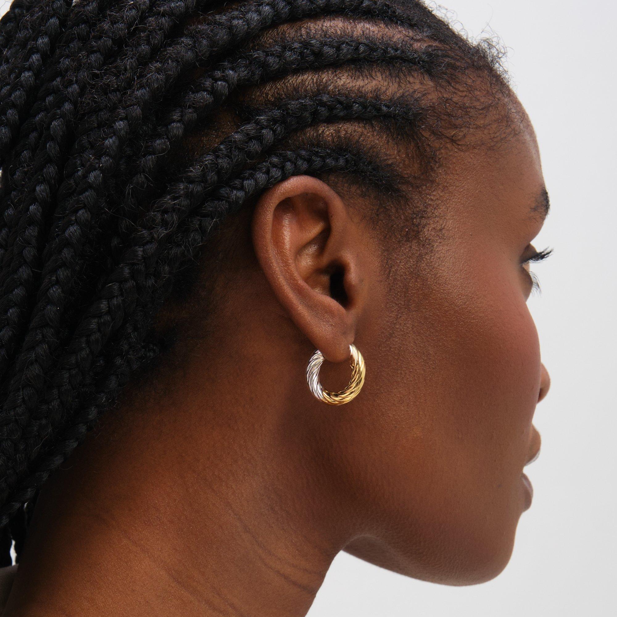 Silver - Inicio - Sterling Silver Plated Textured Twist Hoops - 3