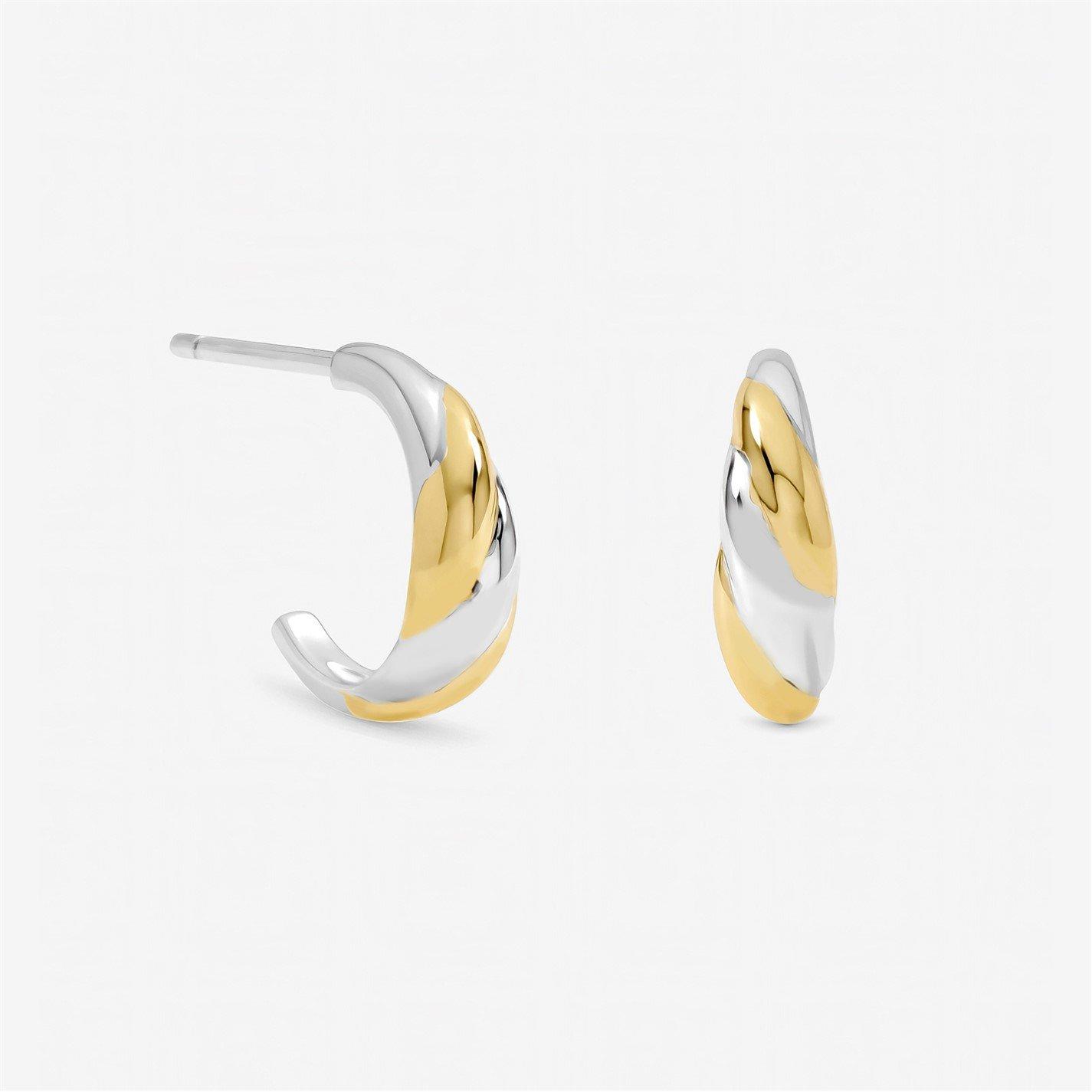 Inicio Women's Sterling Plated Two Tone Twist Hoops Silver