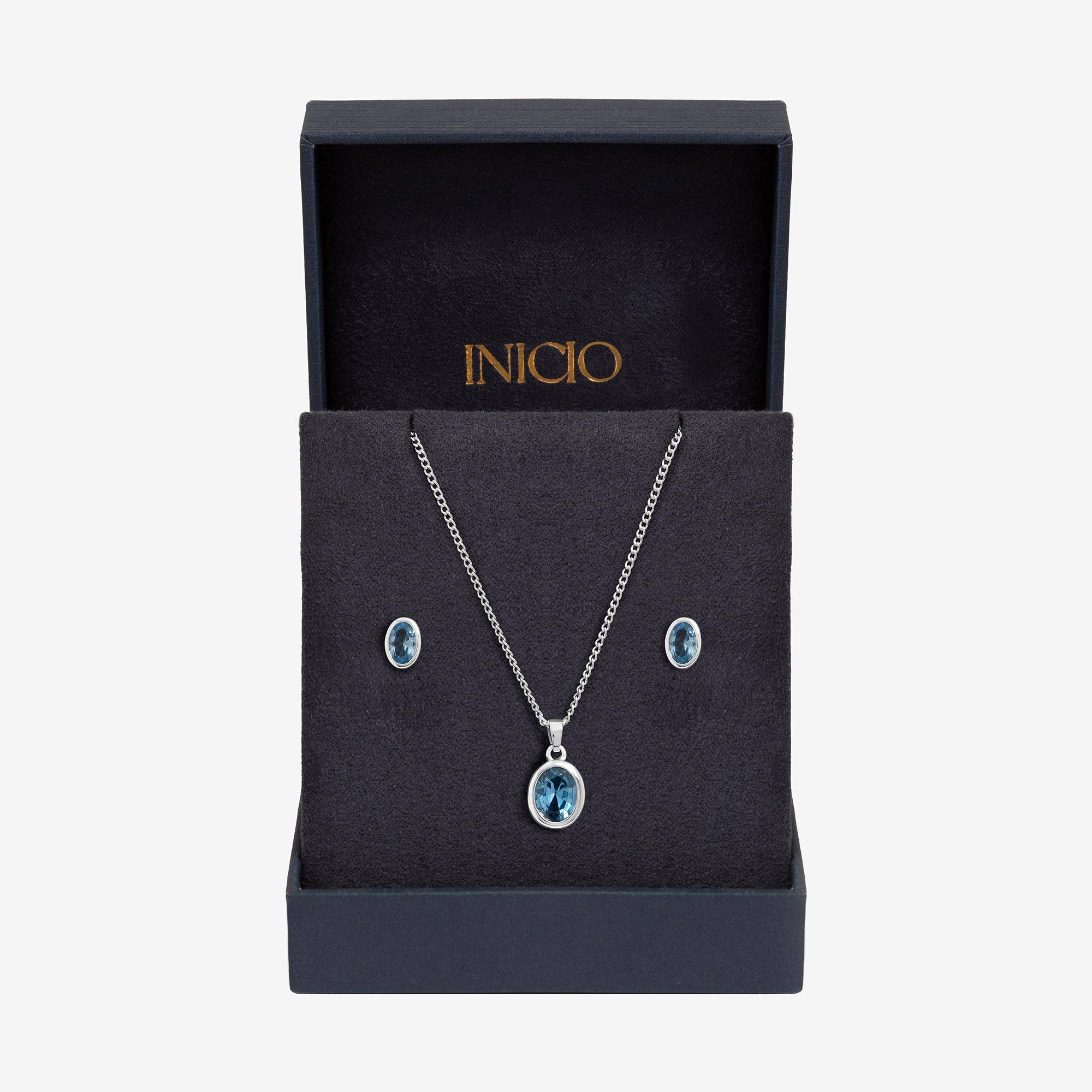 Silver - Inicio - Sterling Silver Plated Blue Bezel Set - Gift Box - 1