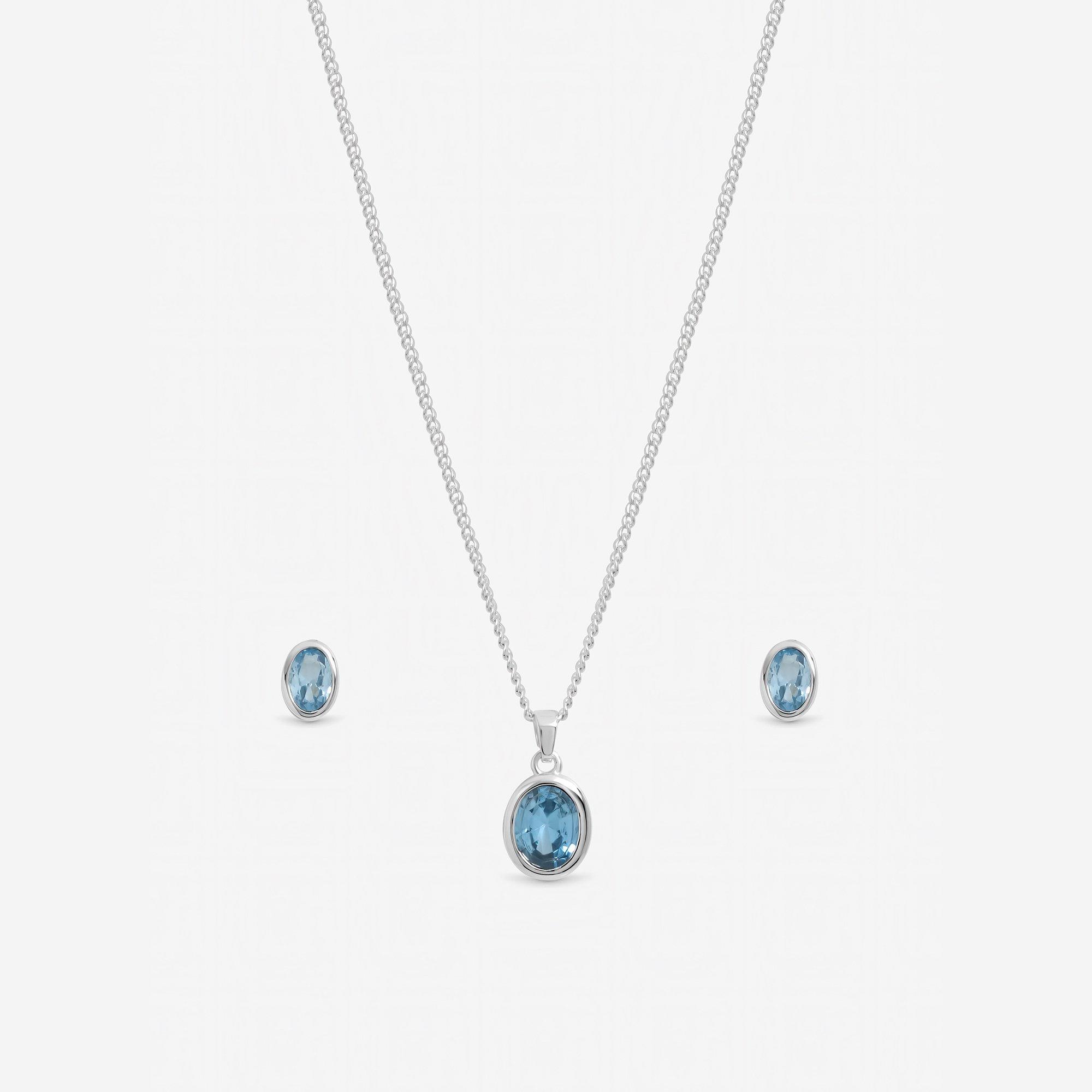 Silver - Inicio - Sterling Silver Plated Blue Bezel Set - Gift Box - 2