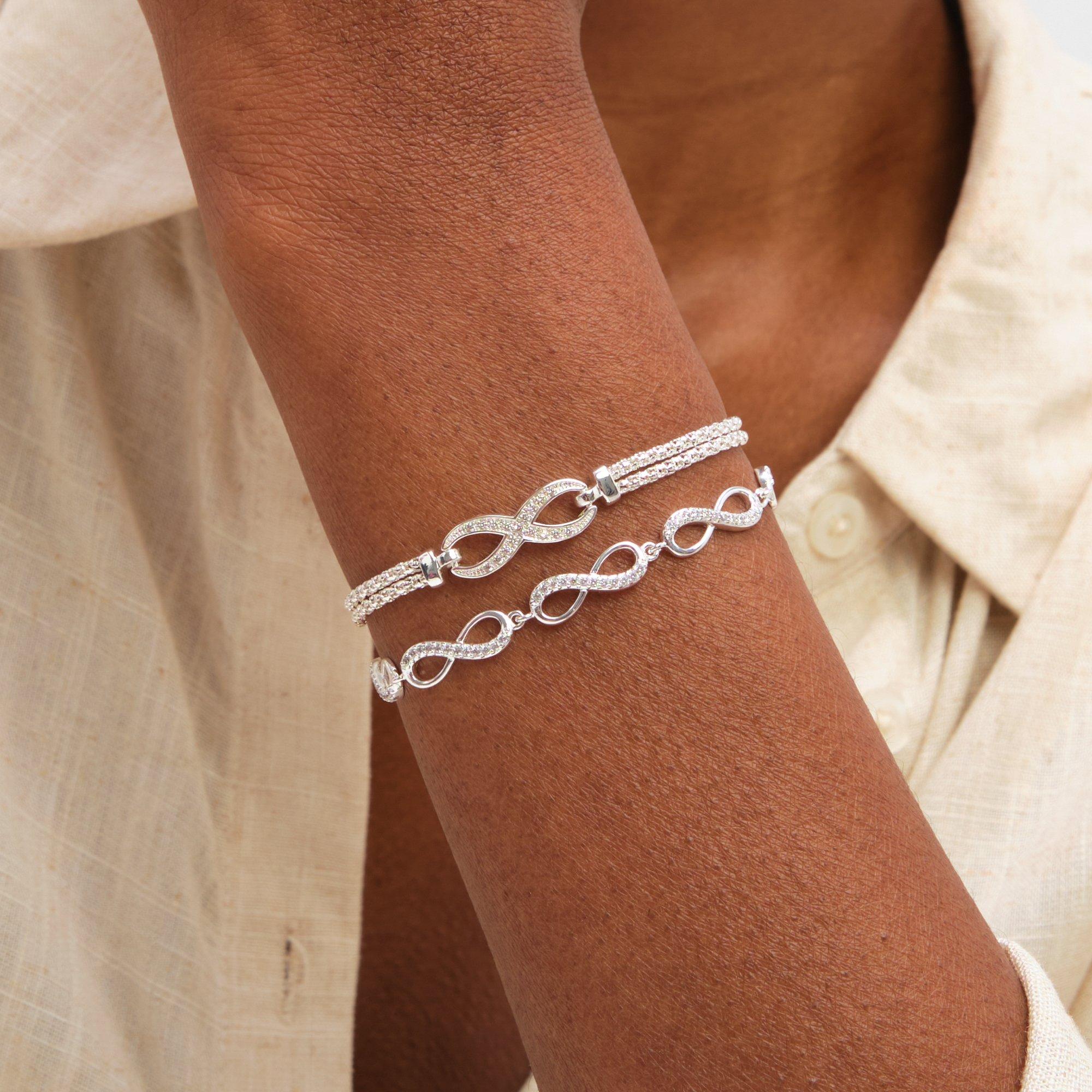 Silver - Inicio - Silver Plated Infinity Bracelet - Gift Pouch - 2