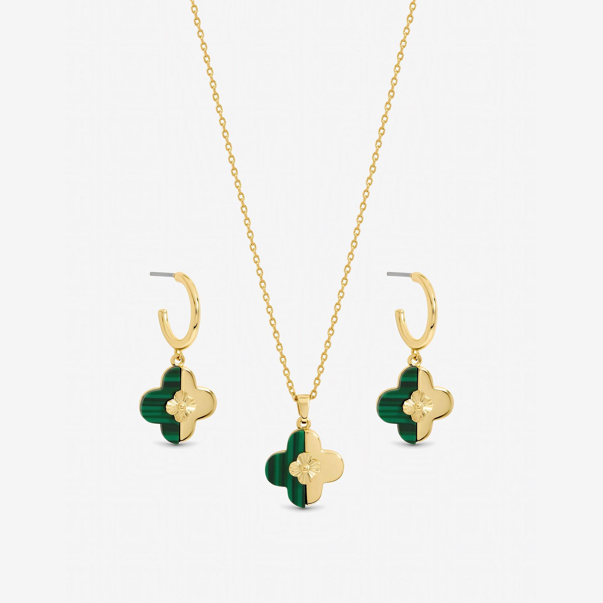 Gold - Inicio - Gold Plated and Malachite Clover Set - Gift Box - 2