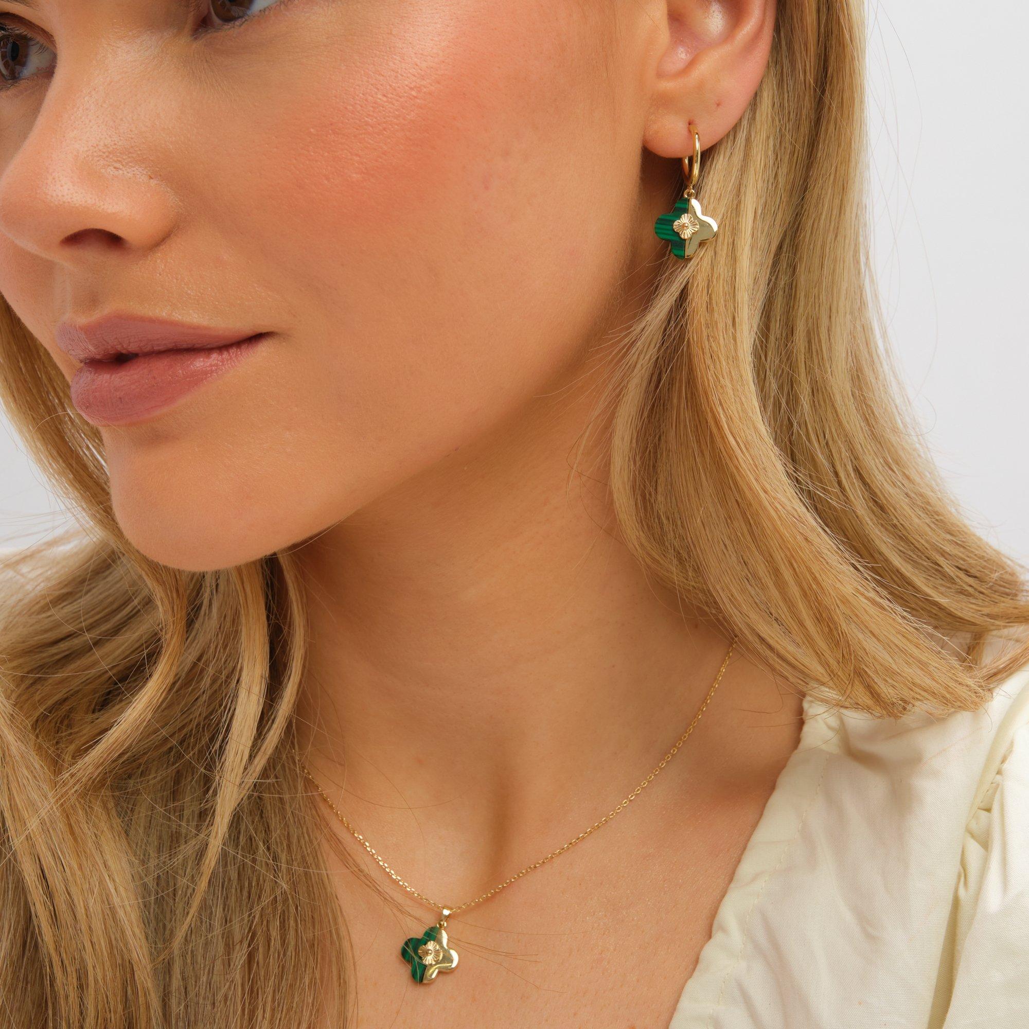 Gold - Inicio - Gold Plated and Malachite Clover Set - Gift Box - 4