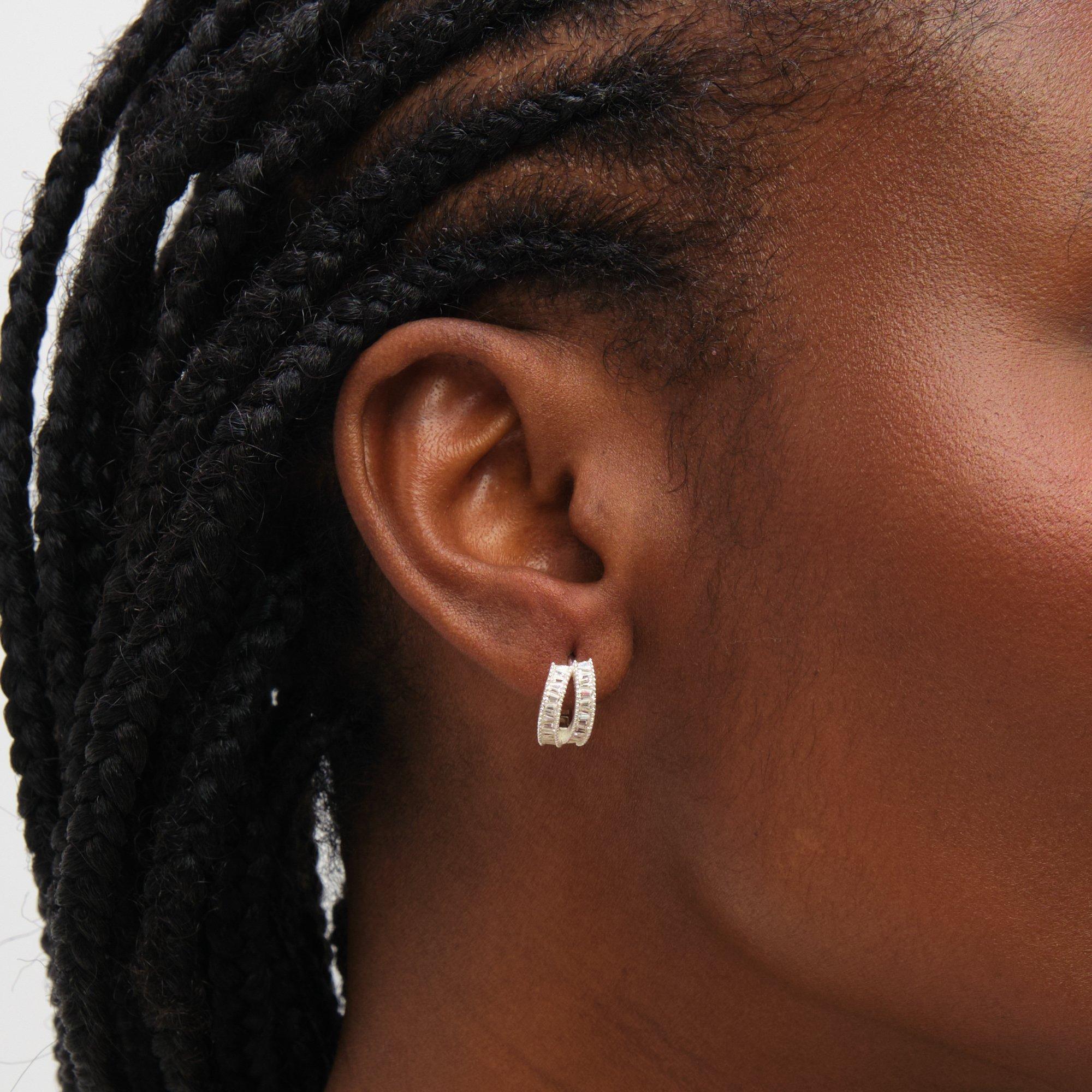 Silver - Inicio - Sterling Silver Plated Pave Hoops - Gift Pouch - 2