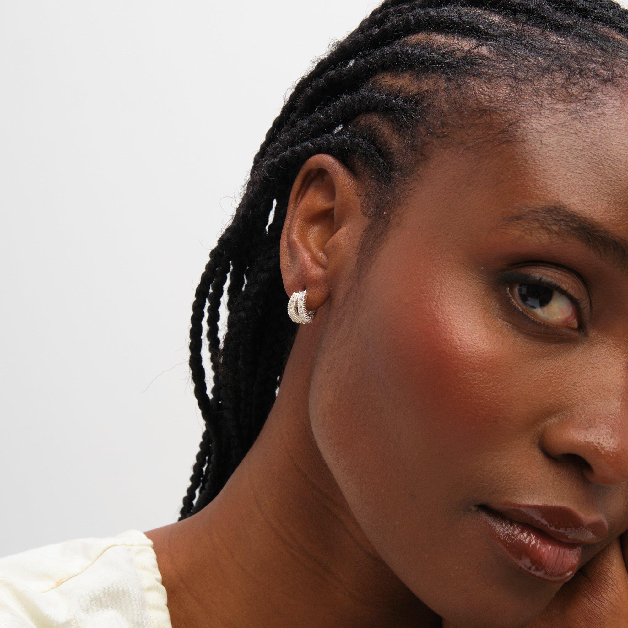 Silver - Inicio - Sterling Silver Plated Pave Hoops - Gift Pouch - 3