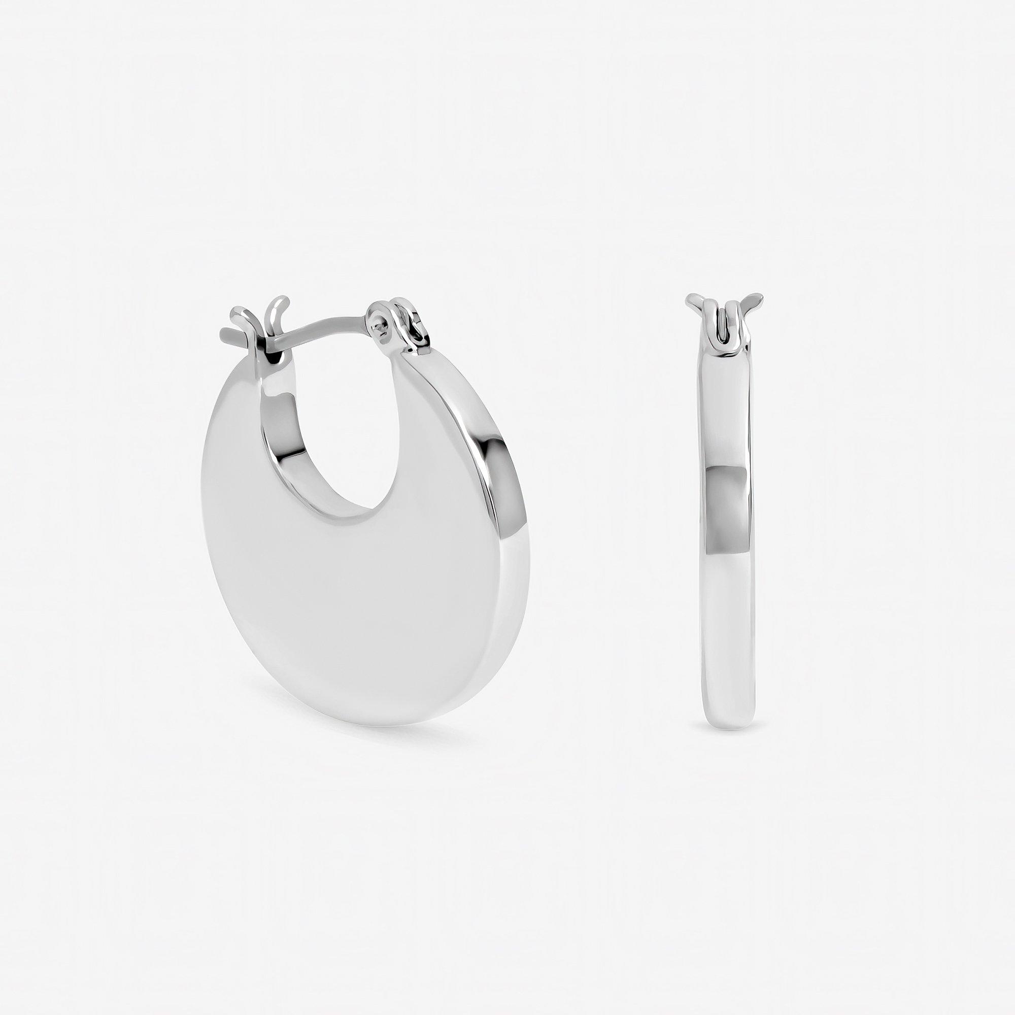 Silver - Inicio - Sterling Silver Plated Flat Hoops - Gift Pouch - 1