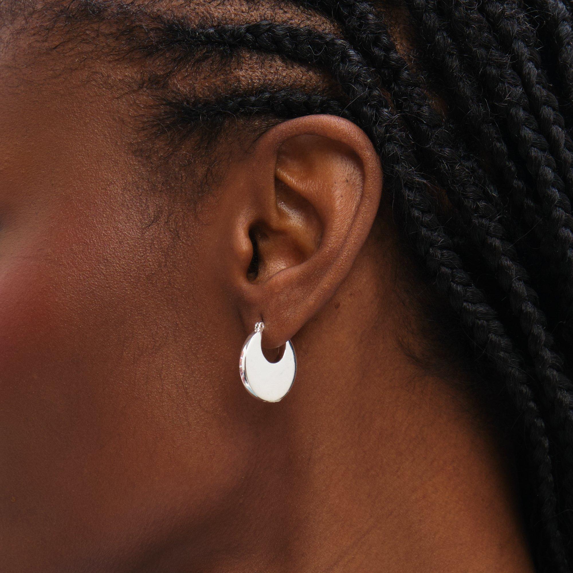 Silver - Inicio - Sterling Silver Plated Flat Hoops - Gift Pouch - 2