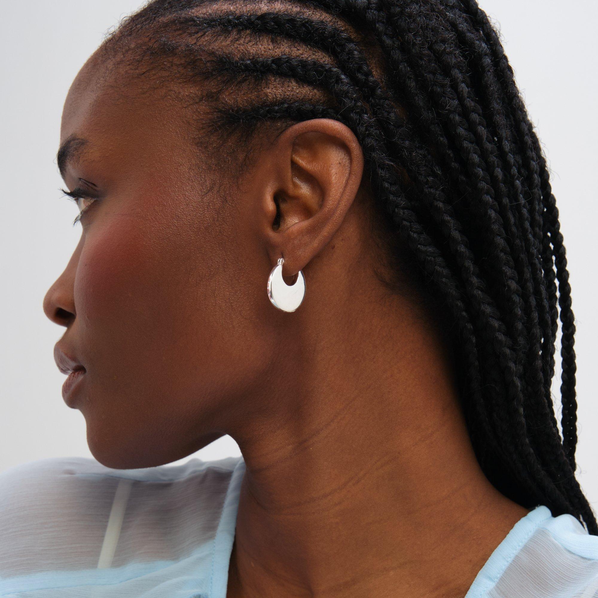 Silver - Inicio - Sterling Silver Plated Flat Hoops - Gift Pouch - 3