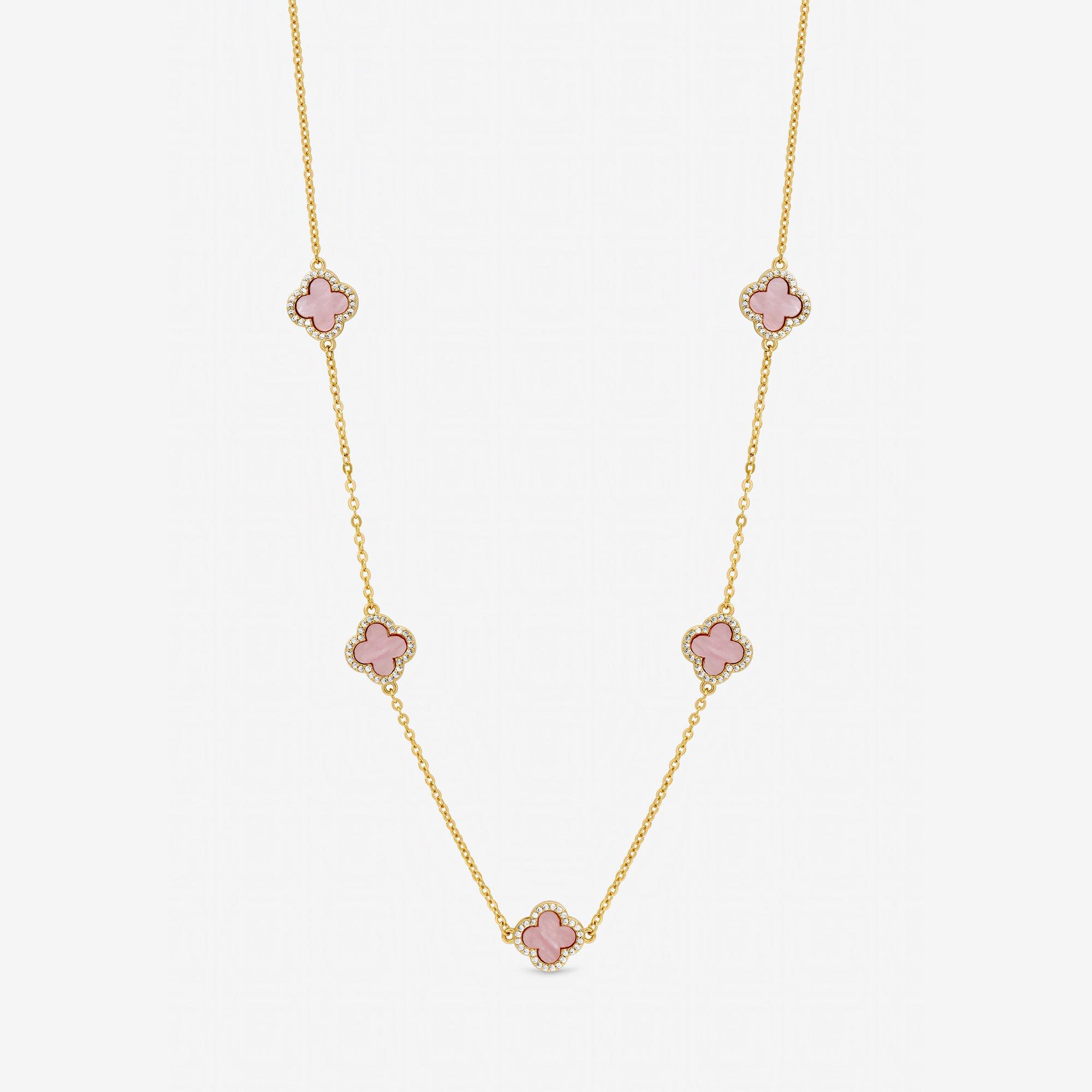 Gold - Jon Richard - Gold Plated and Pink Station Clover Necklace - 1