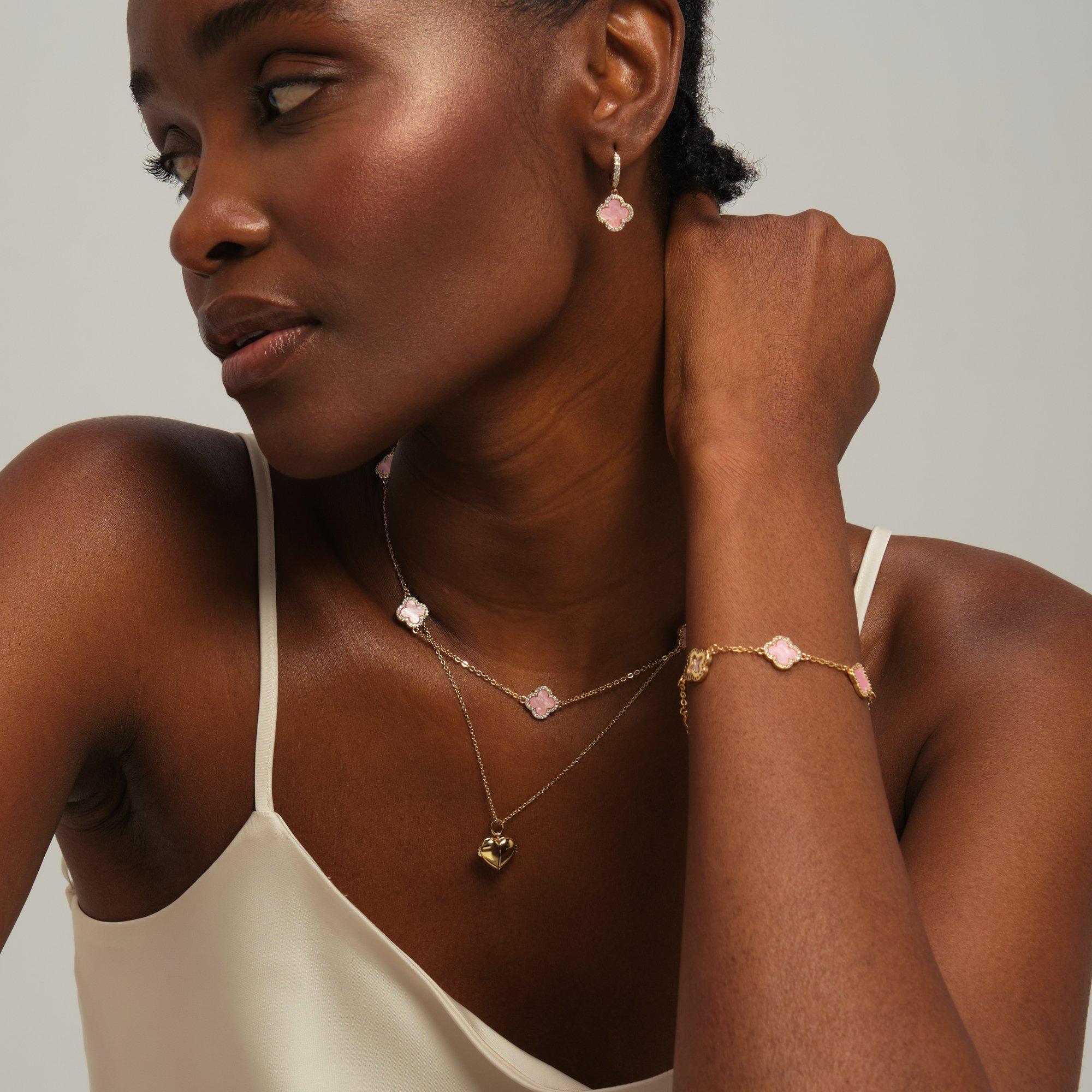 Gold - Jon Richard - Gold Plated and Pink Station Clover Necklace - 2