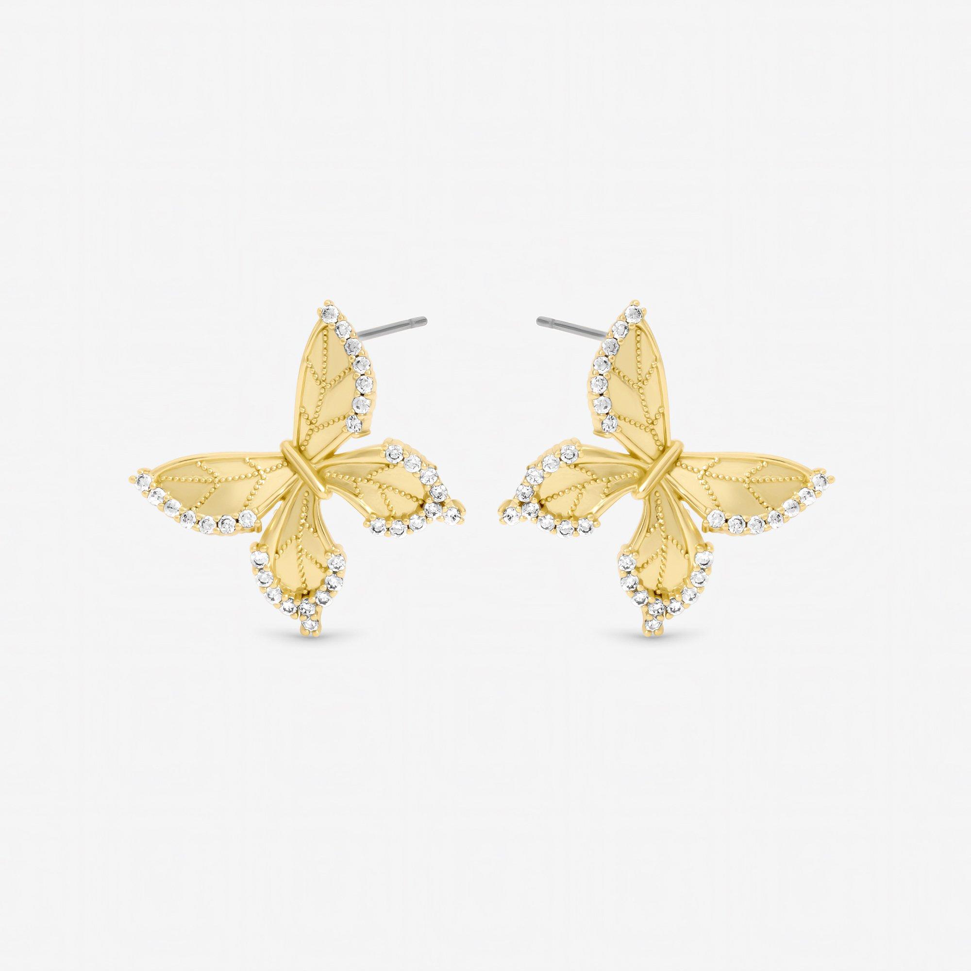 Gold - Jon Richard - Gold Plated Crystal Butterfly Clip Earrings