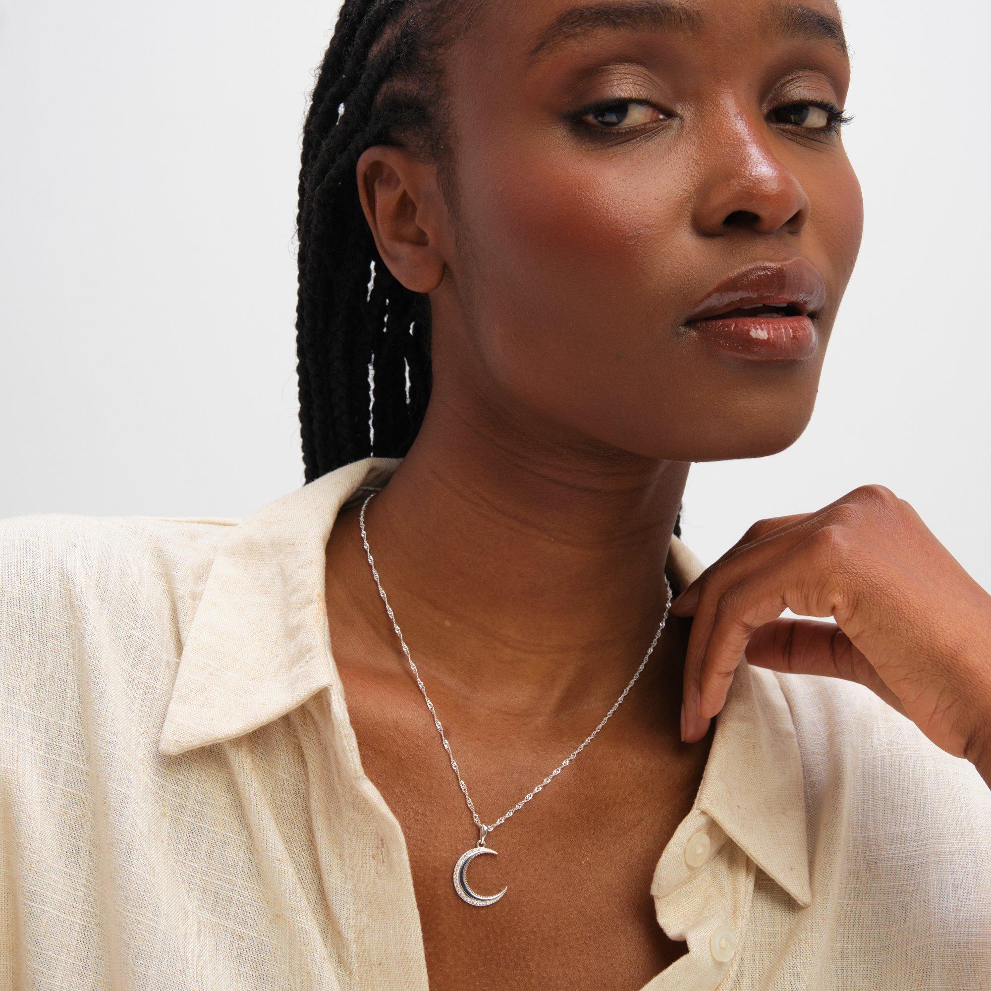 Silver - Inicio - Sterling Silver Plated Pave Pendant - Gift Pouch - 3