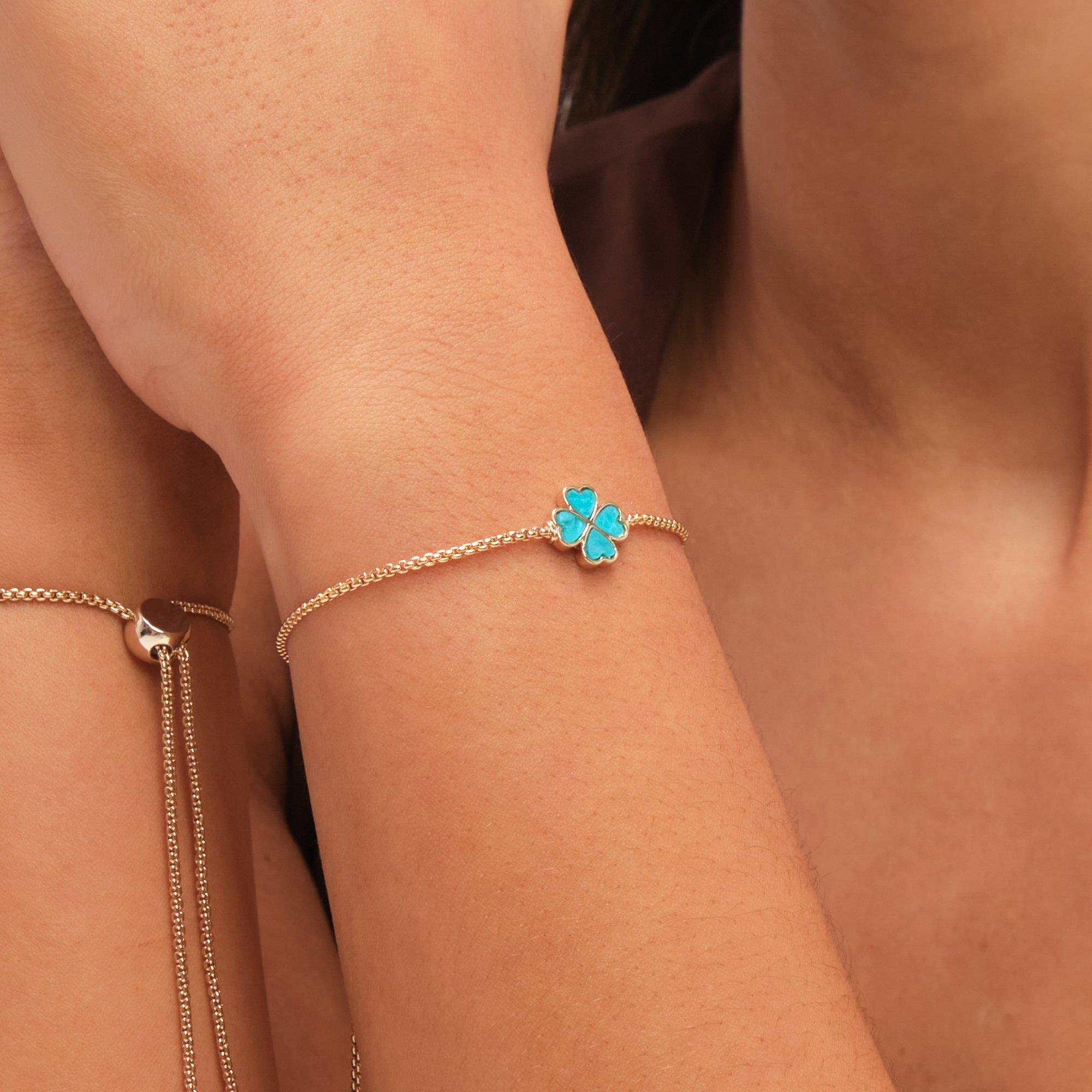 Gold - Jon Richard - Gold Plated Turquoise Heart Clover Toggle Bracelet - 2