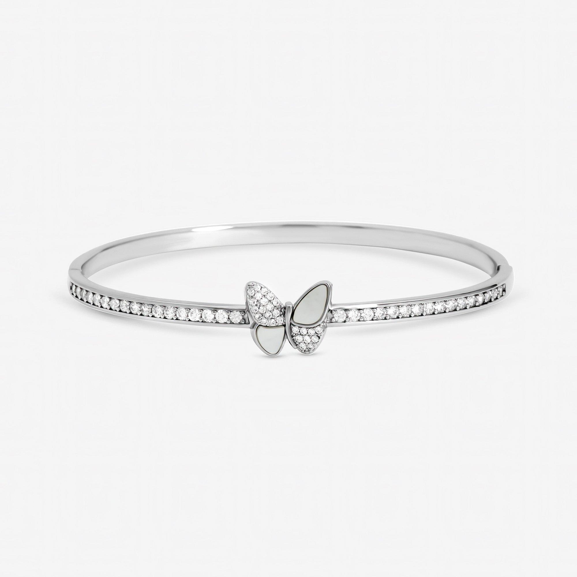 Jon Richard Women's Rhodium Plated Mother Of Pearl Butterfly Bangle - Silver