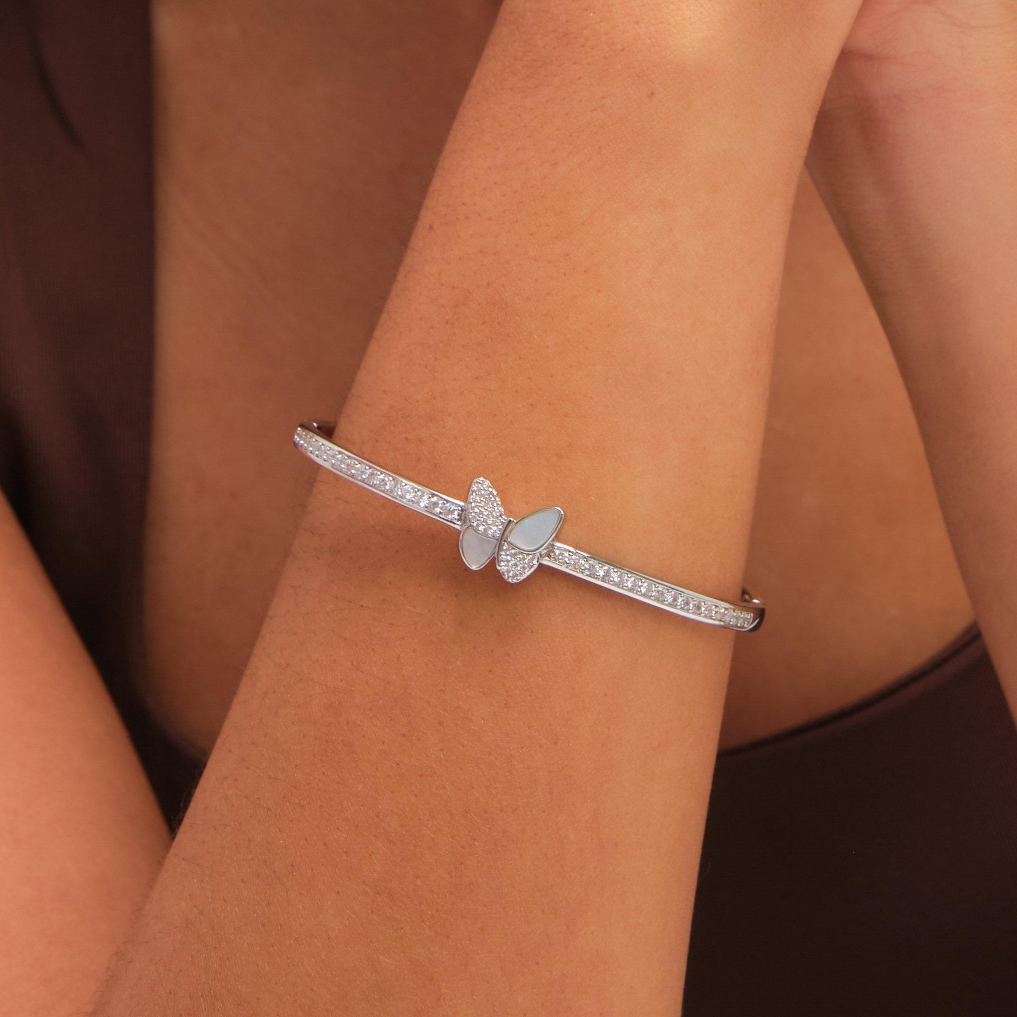 Silver - Jon Richard - Rhodium Plated Mother of Pearl Butterfly Bangle - 2