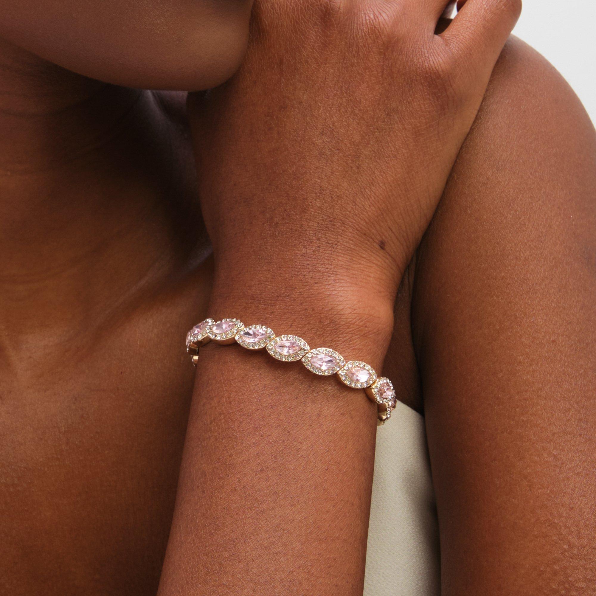 Gold - Jon Richard - Gold Plated and Pink Navette Stretch Bracelet - 2