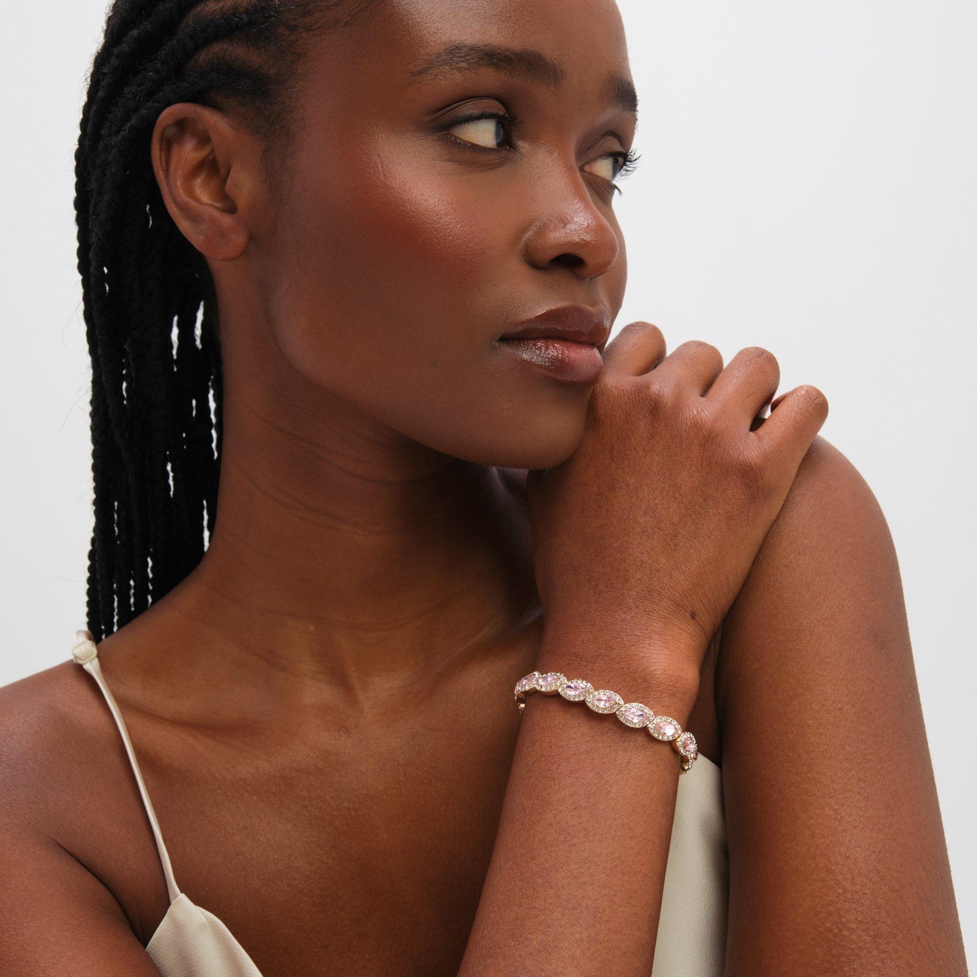 Gold - Jon Richard - Gold Plated and Pink Navette Stretch Bracelet - 3