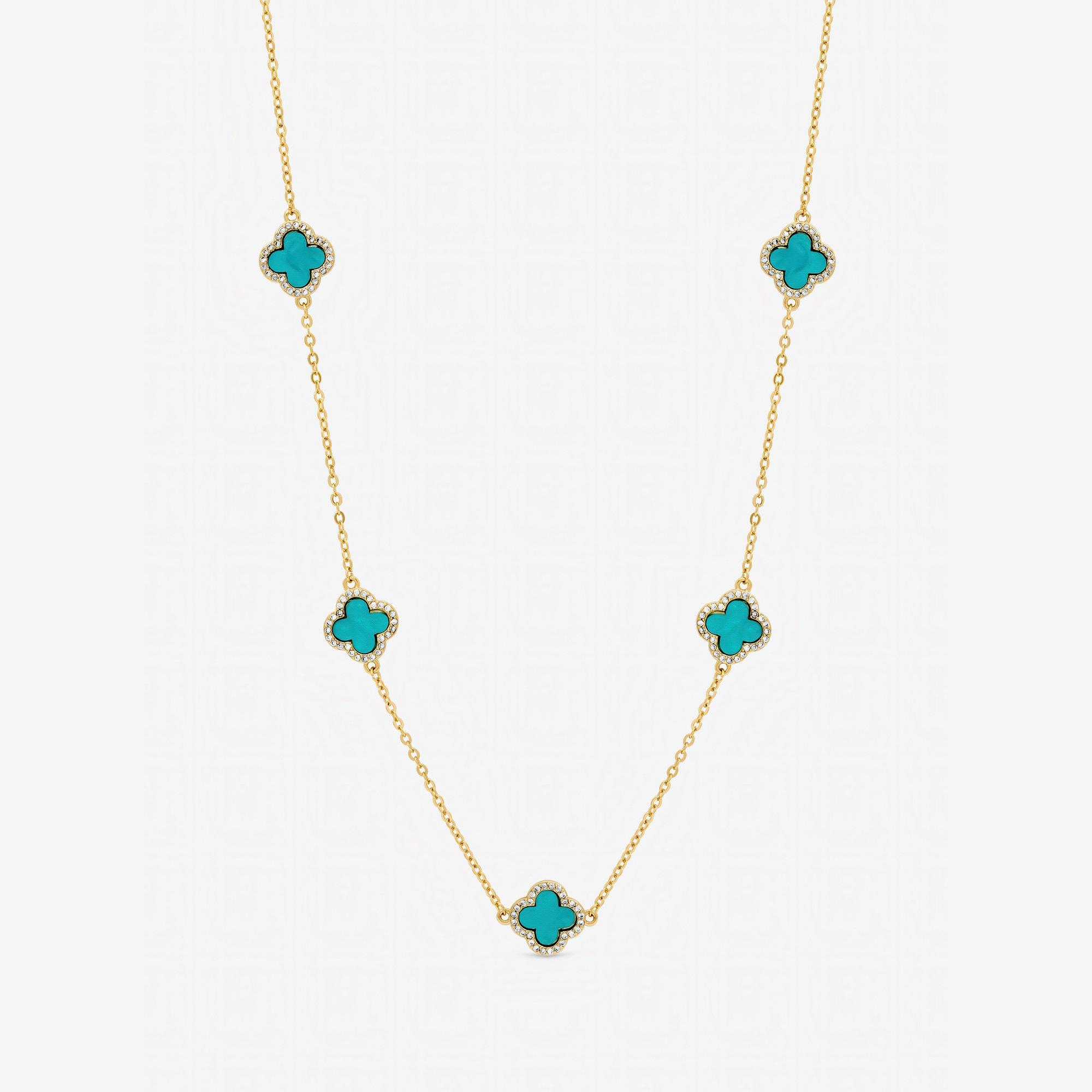 Gold - Jon Richard - Gold Plated and Turquoise Station Clover Necklace - 1
