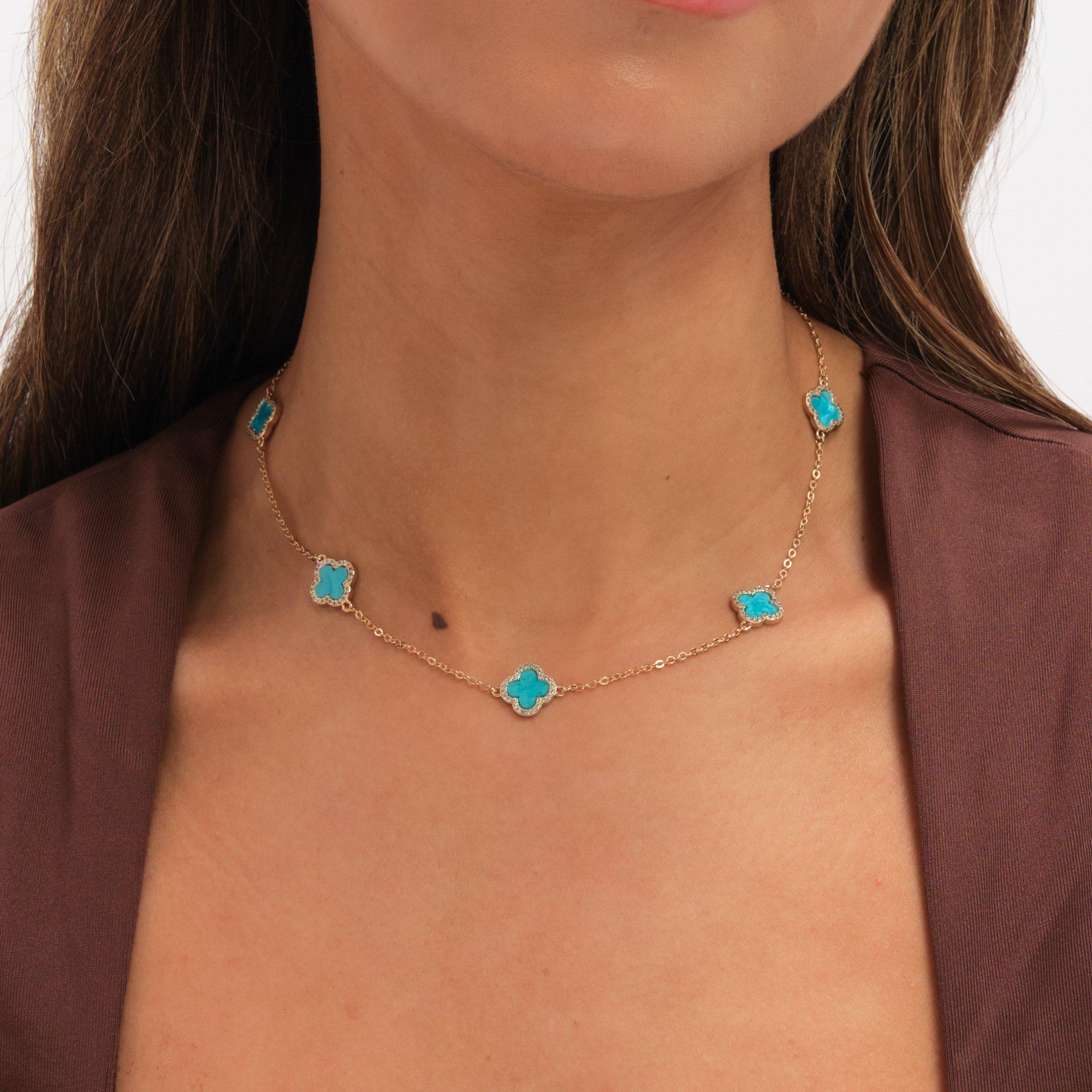 Gold - Jon Richard - Gold Plated and Turquoise Station Clover Necklace - 2