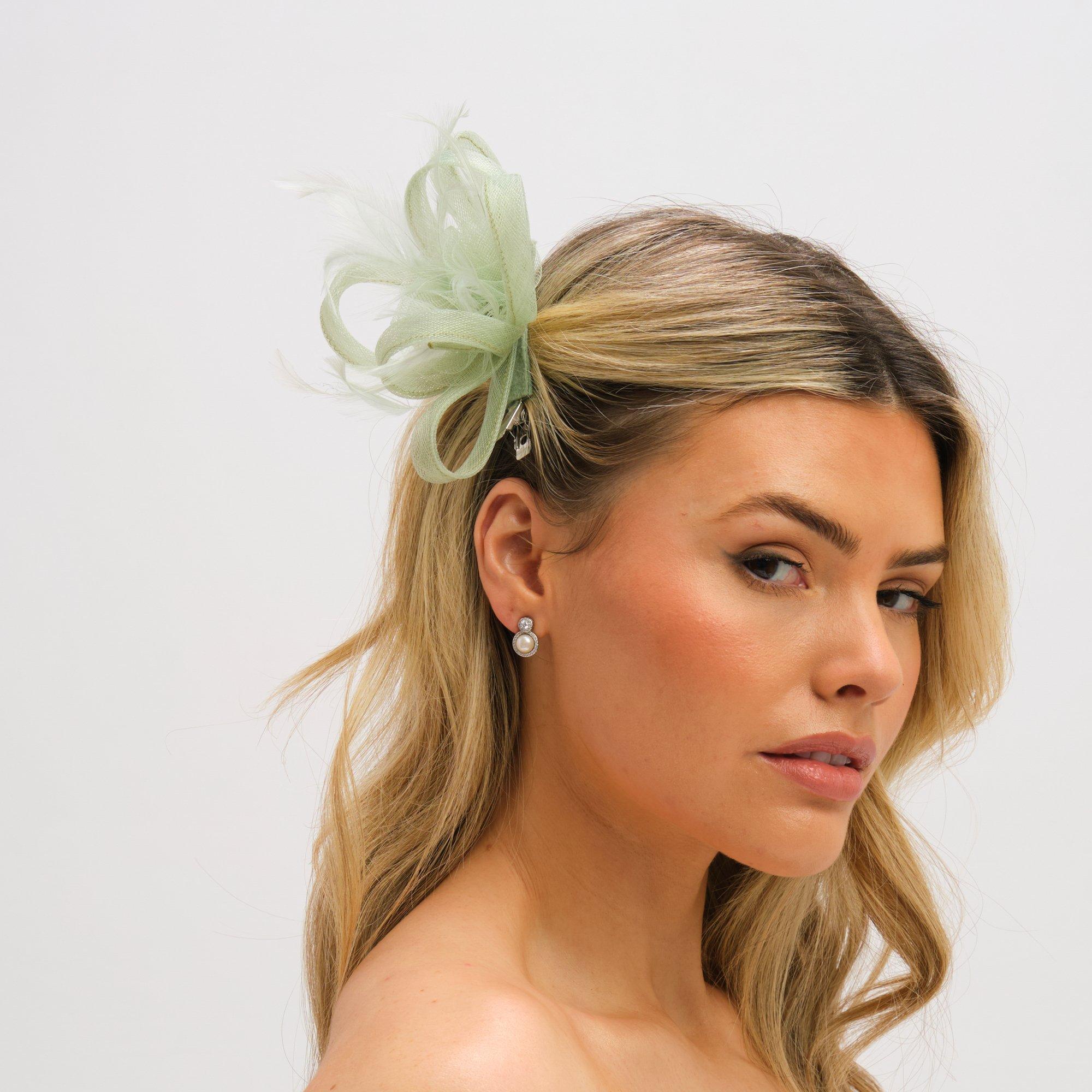 Green - Jon Richard - Small Sage Green Clip Fascinator - 2