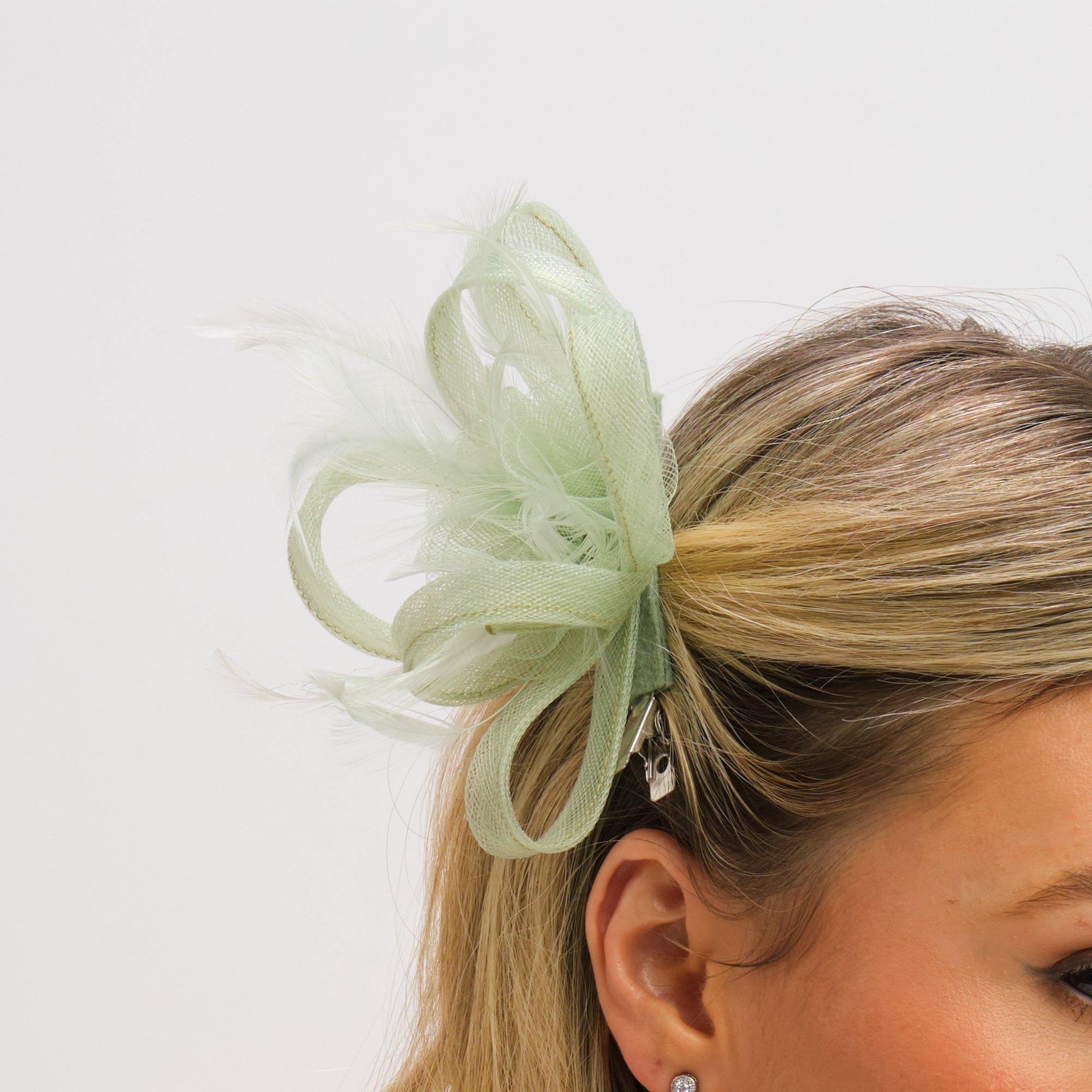 Green - Jon Richard - Small Sage Green Clip Fascinator - 3