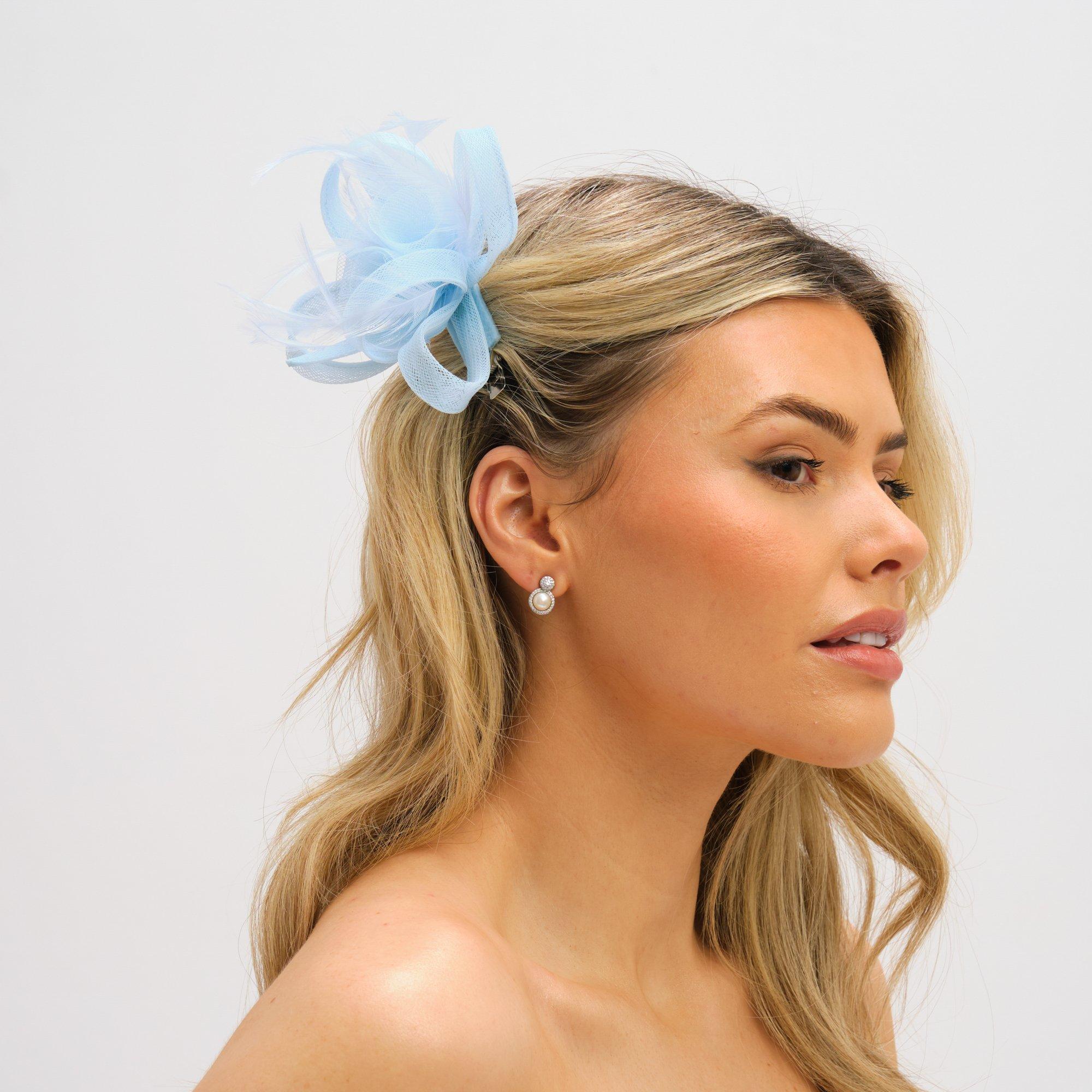 Blue - Jon Richard - Small Sky Blue Clip Fascinator - 3