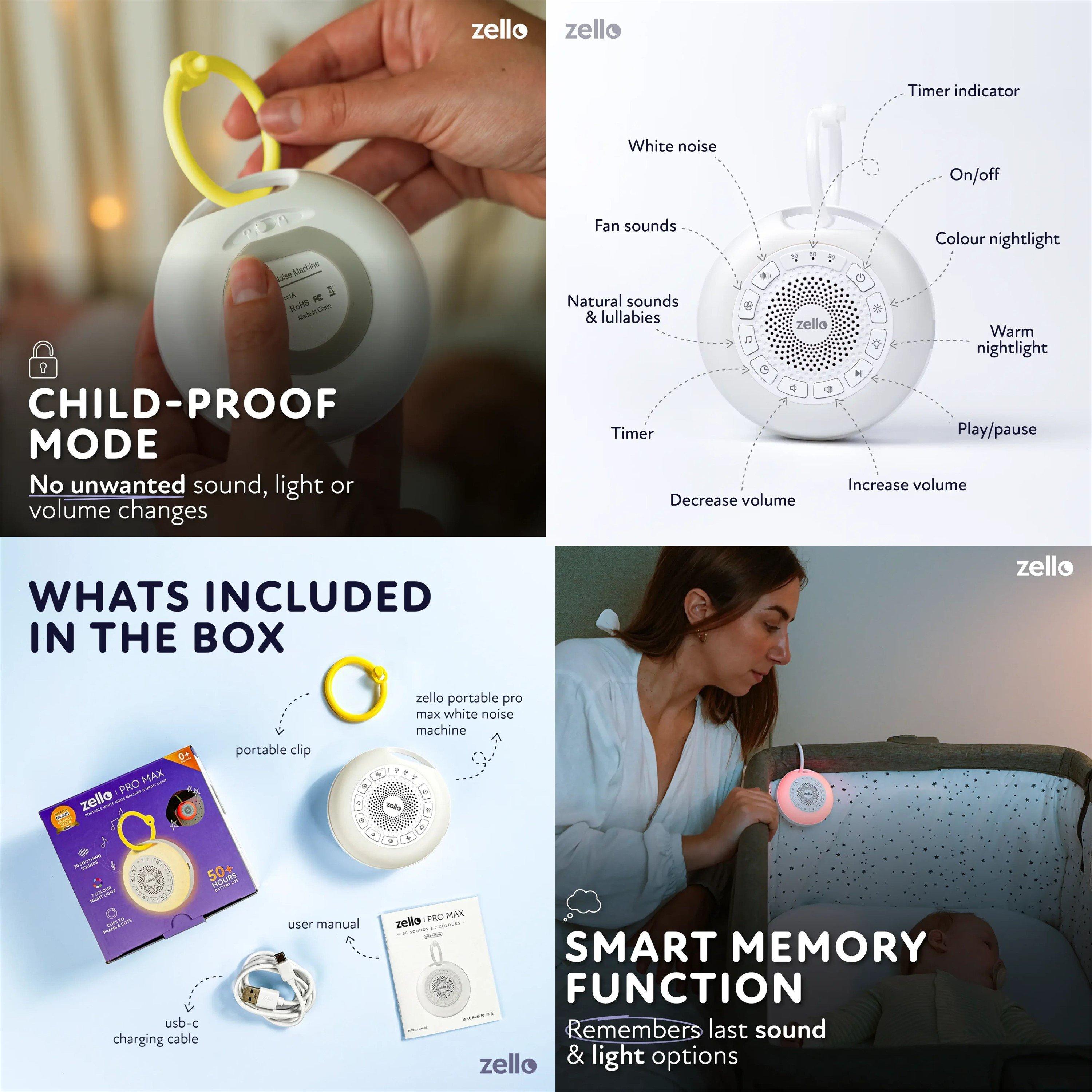 White - Zello - Portable Pro Max White Noise Machine & Night Light - 8