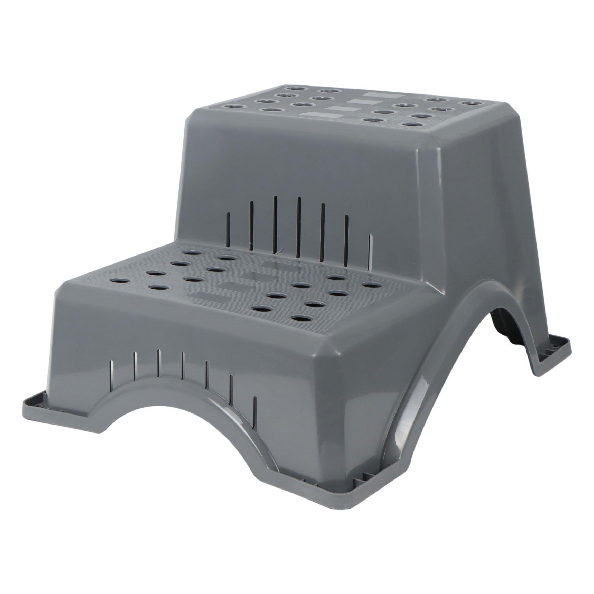 Grey - Streetwize - Plastic Double Step Stool-Anti-Slip 2-Step - 1